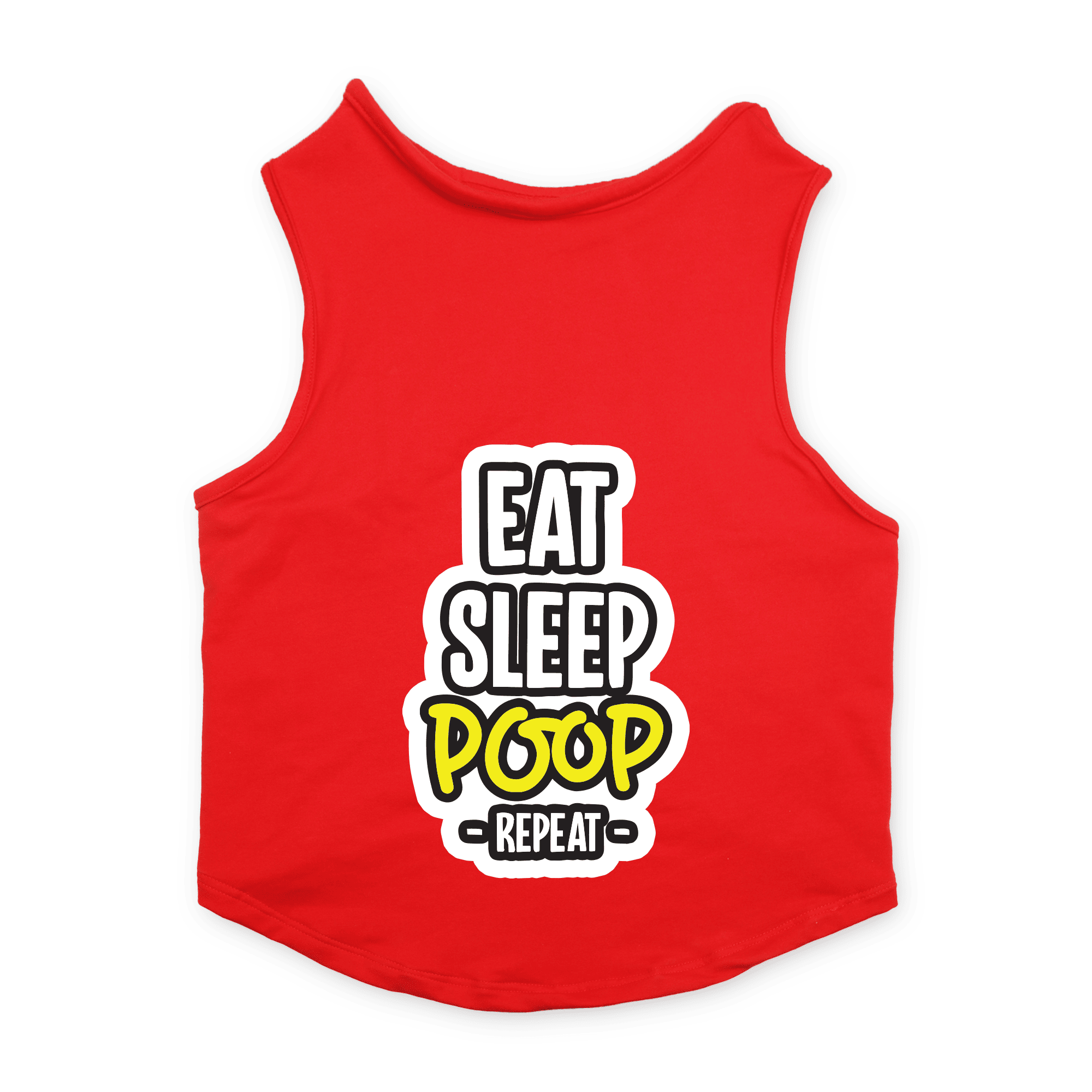 PawsIndia Sleeveless Printed Dog T-Shirt - Eat-Sleep-Poop (Red)