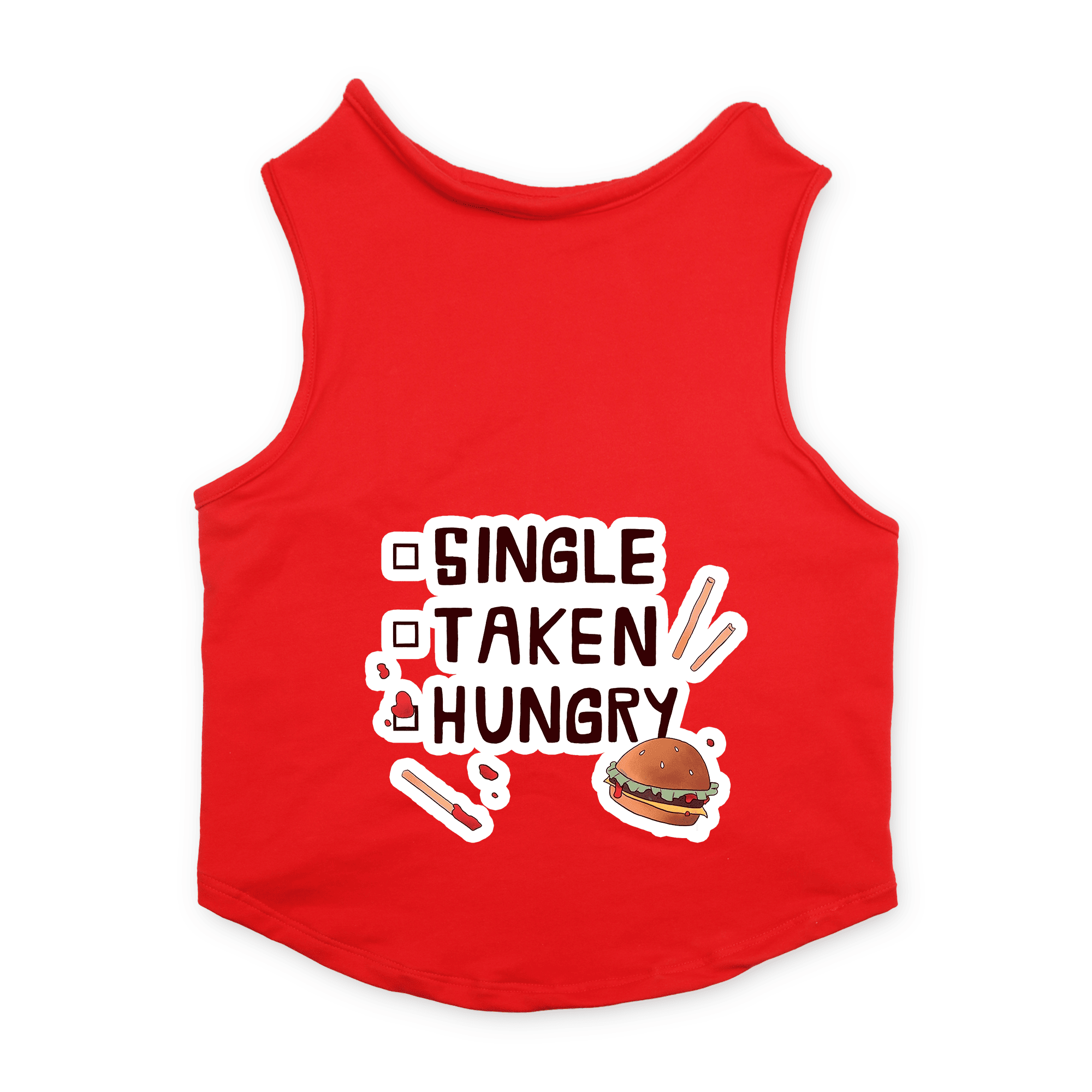 PawsIndia Sleeveless Printed Dog T-Shirt - Single-Taken-Hungry (Red)