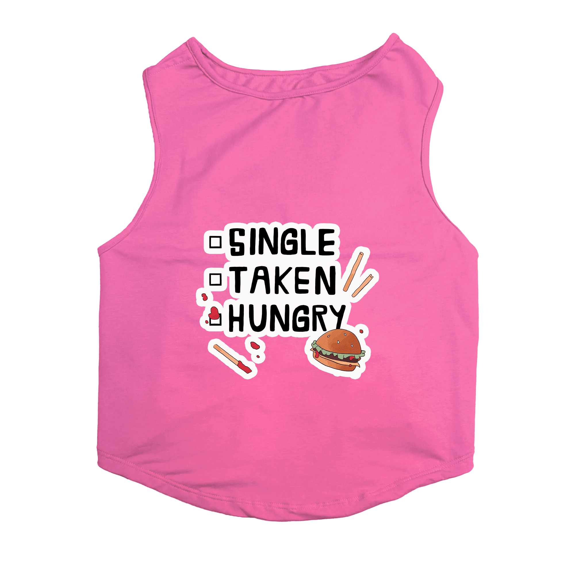 PawsIndia Sleeveless Printed Dog T-Shirt - Single-Taken-Hungry (Pink)