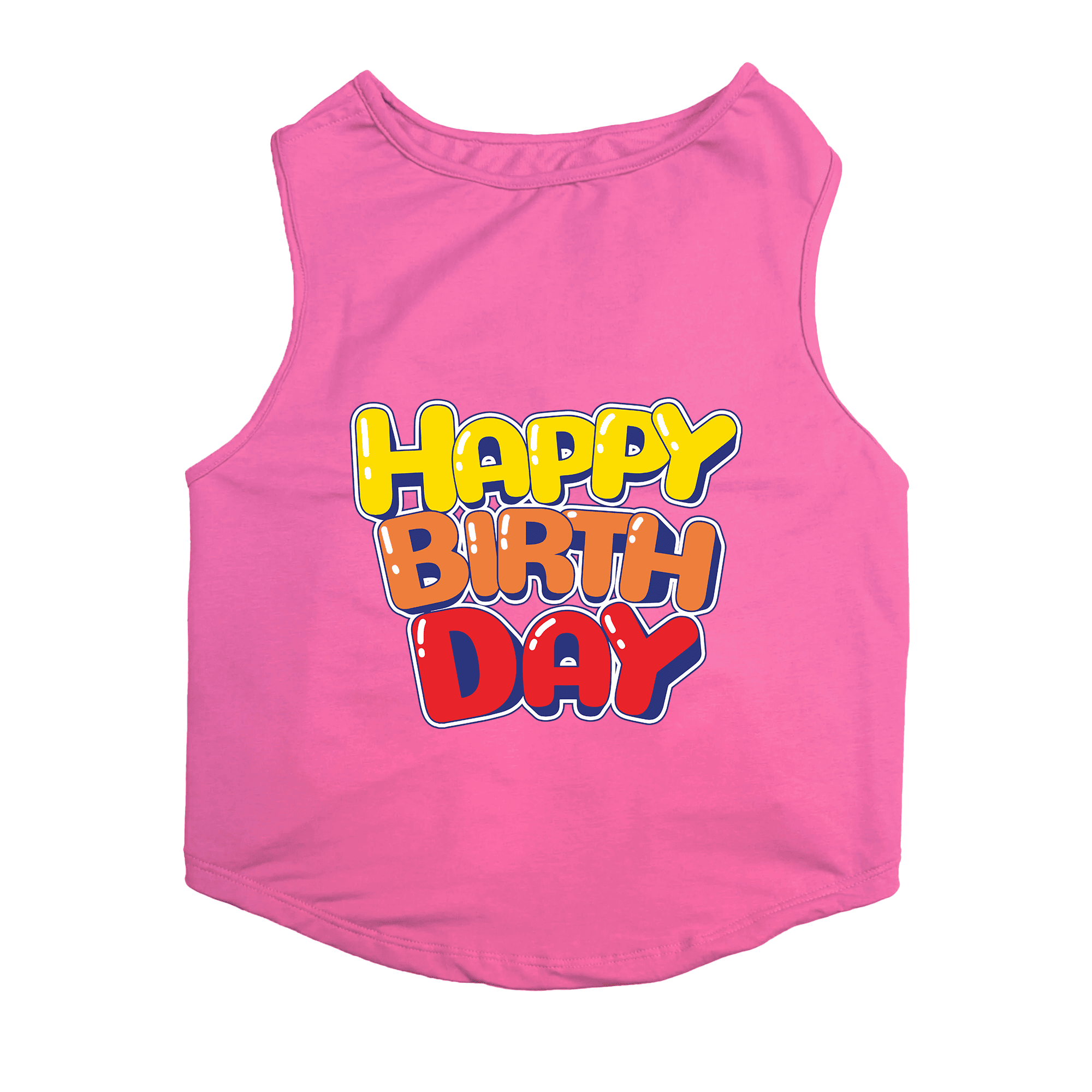 PawsIndia Sleeveless Printed Dog T-Shirt - Happy Birthday (Pink)