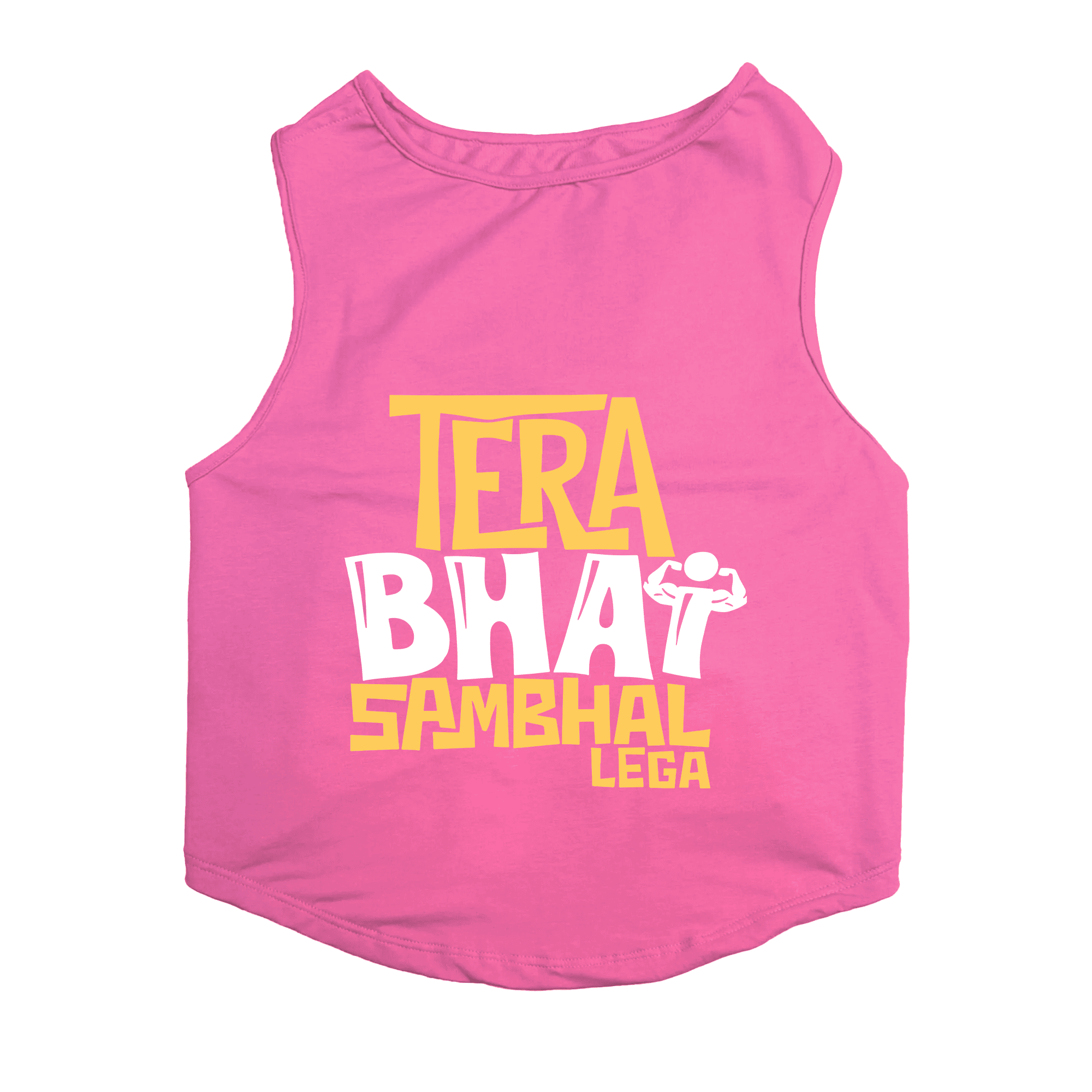 PawsIndia Sleeveless Printed Dog T-Shirt - Tera Bhai Sambhal Lega (Pink)