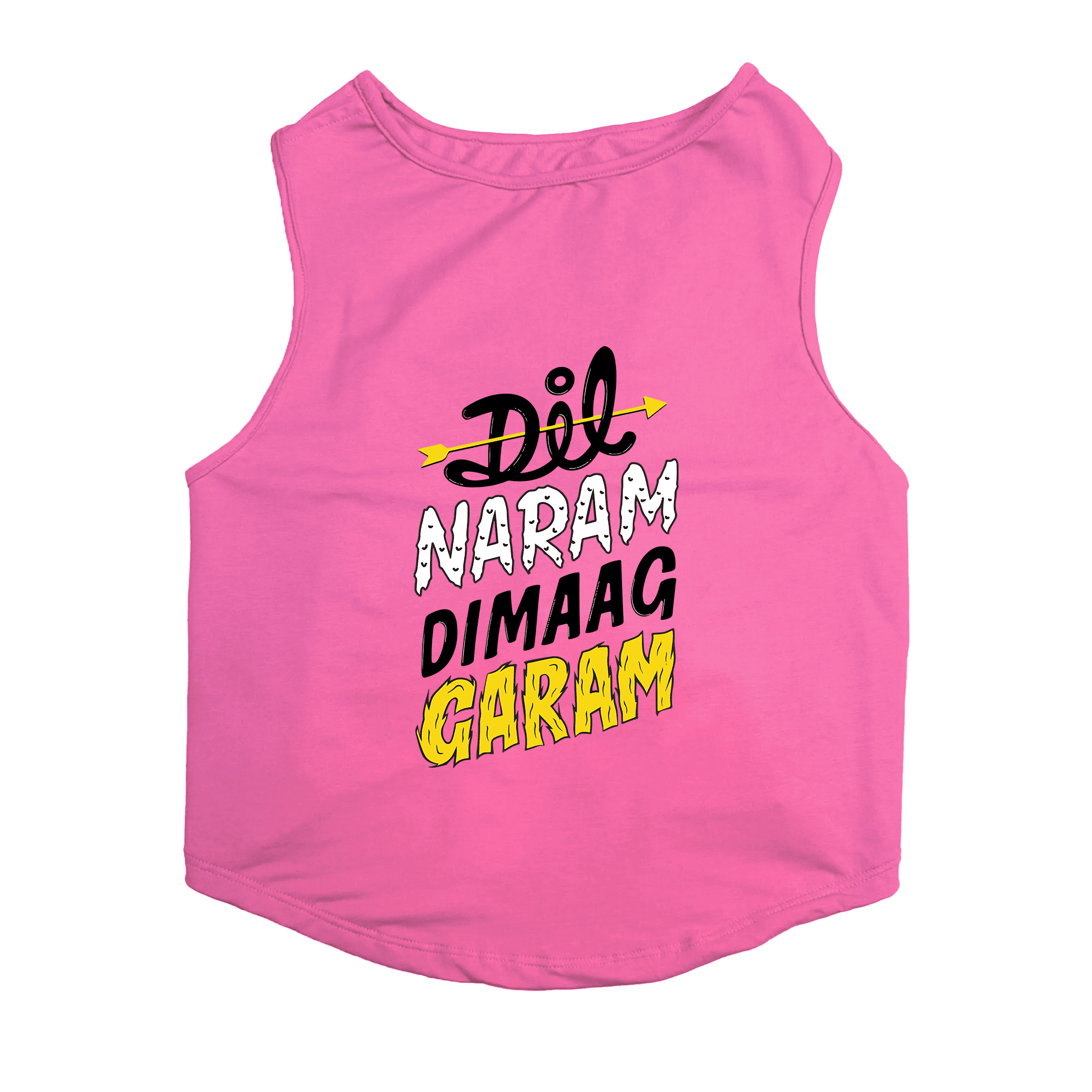 PawsIndia Sleeveless Printed Dog T-Shirt - Dil Naram Dimag Garam (Pink)