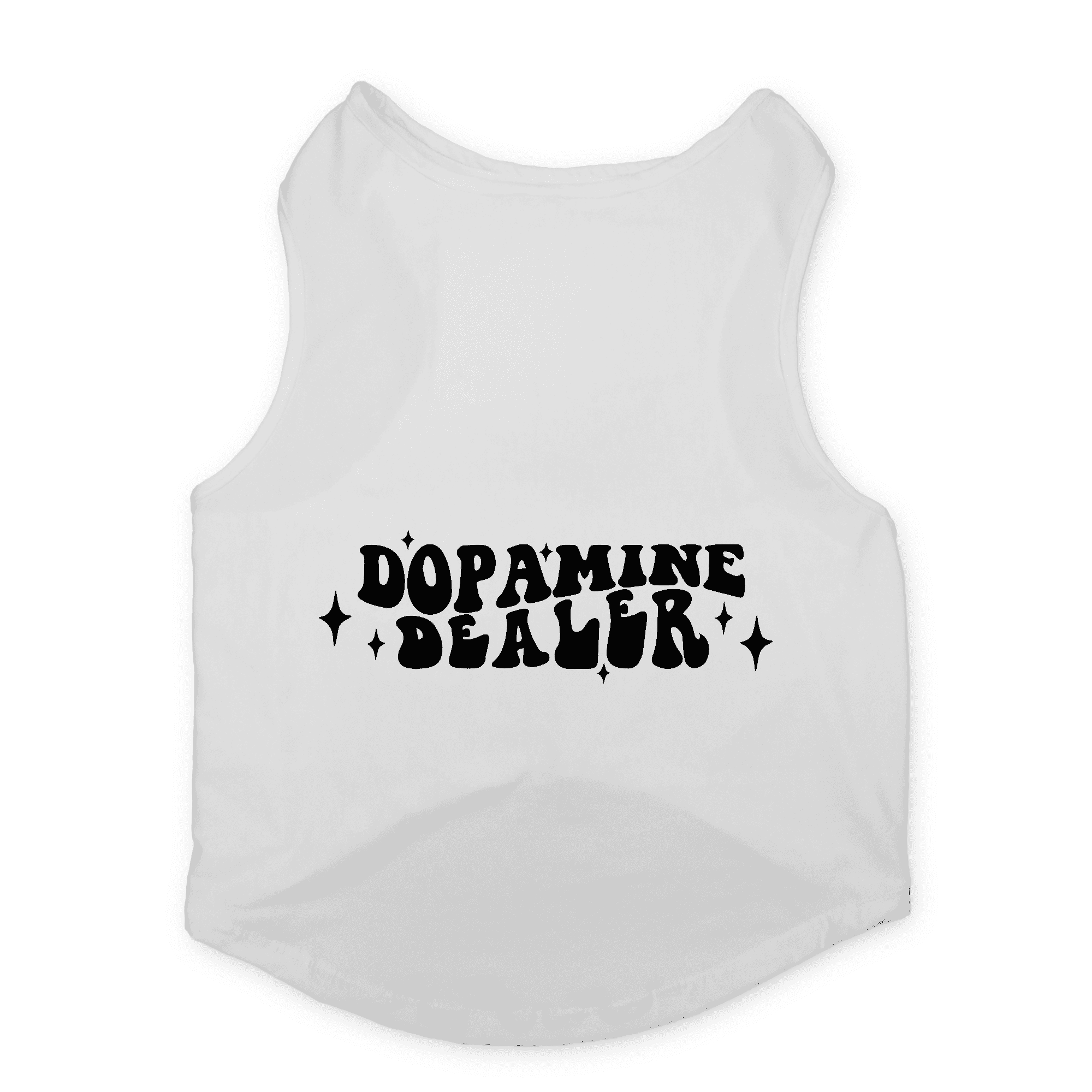 PawsIndia Sleeveless Printed Dog T-Shirt - Dopamine Dealer (White)