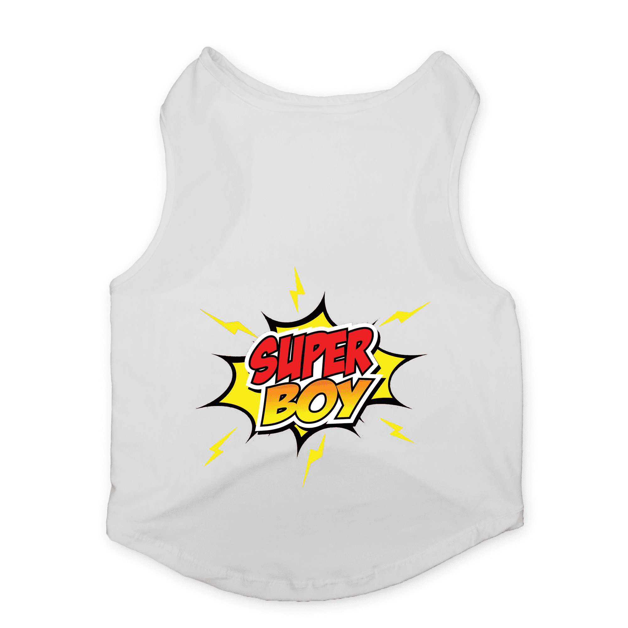 PawsIndia Sleeveless Printed Dog T-Shirt - Super Boy (White)