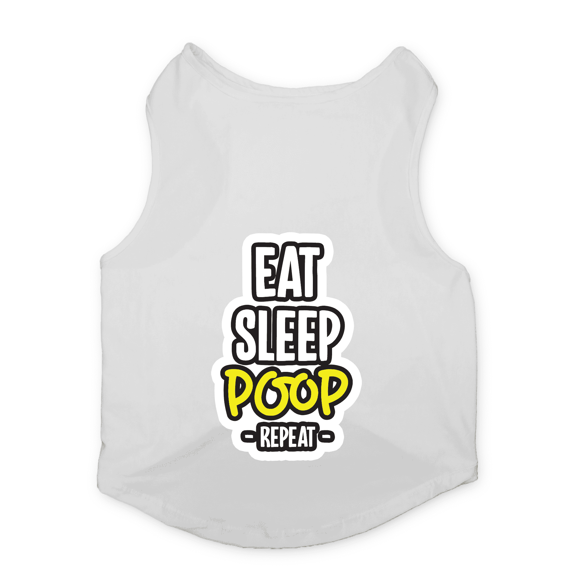 PawsIndia Sleeveless Printed Dog T-Shirt - Eat-Sleep-Poop (White)