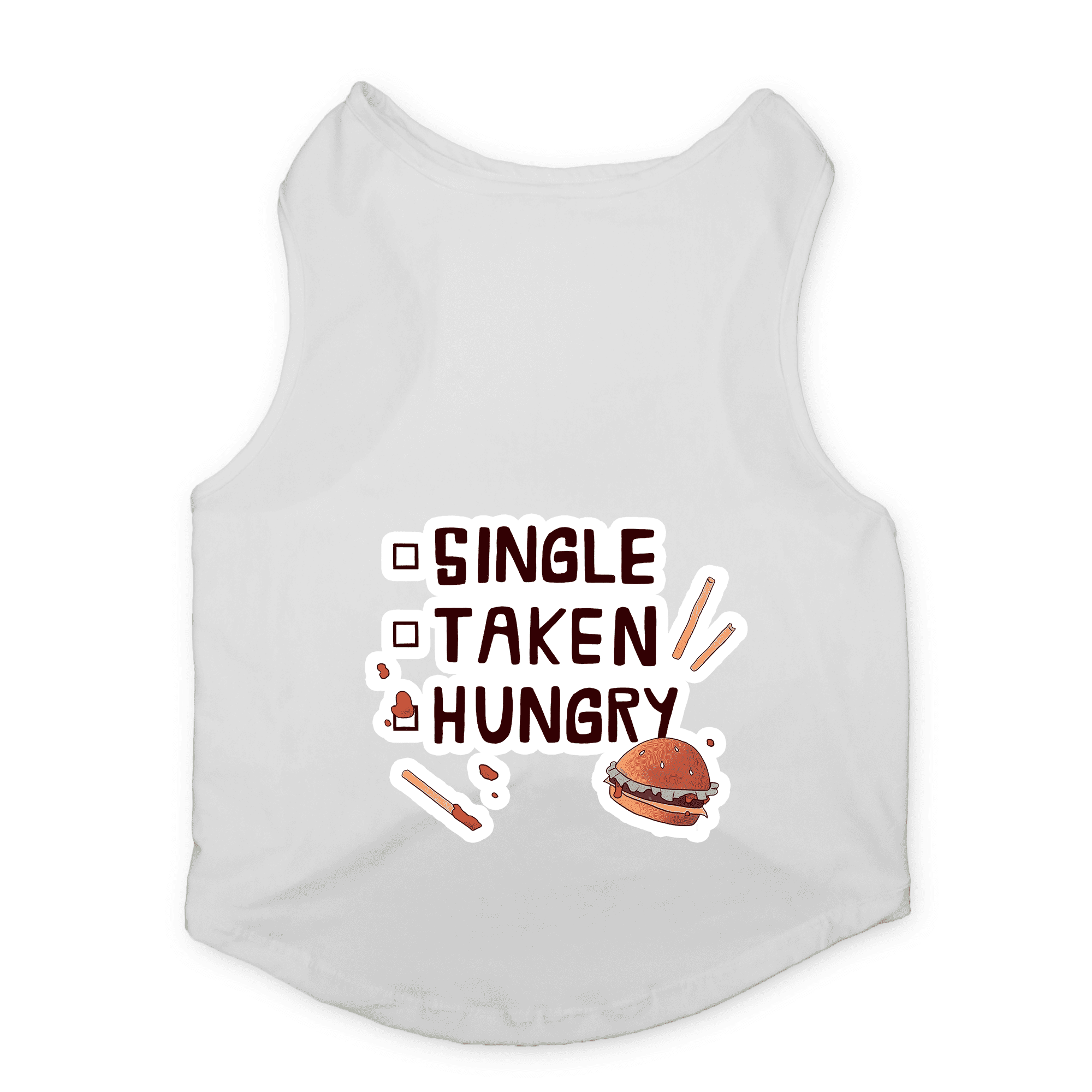 PawsIndia Sleeveless Printed Dog T-Shirt - Single-Taken-Hungry (White)