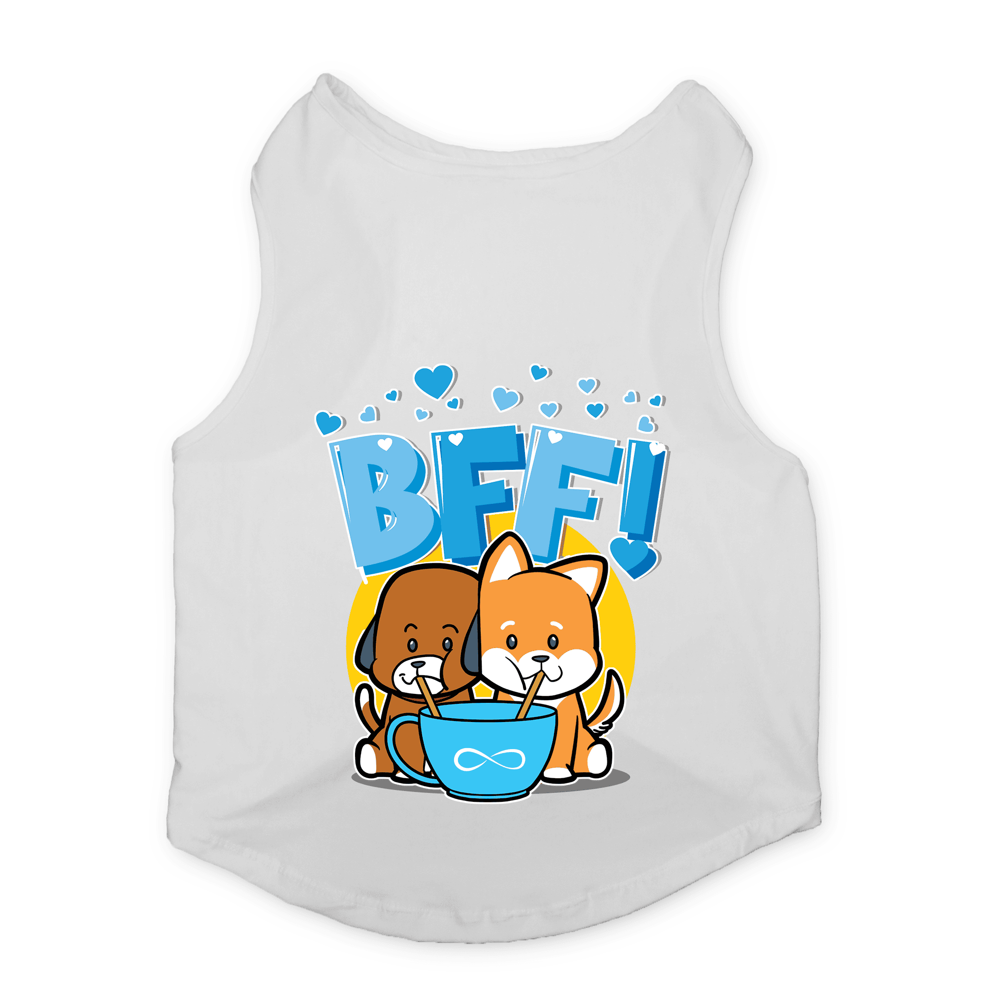 PawsIndia Sleeveless Printed Dog T-Shirt - BFF (White)