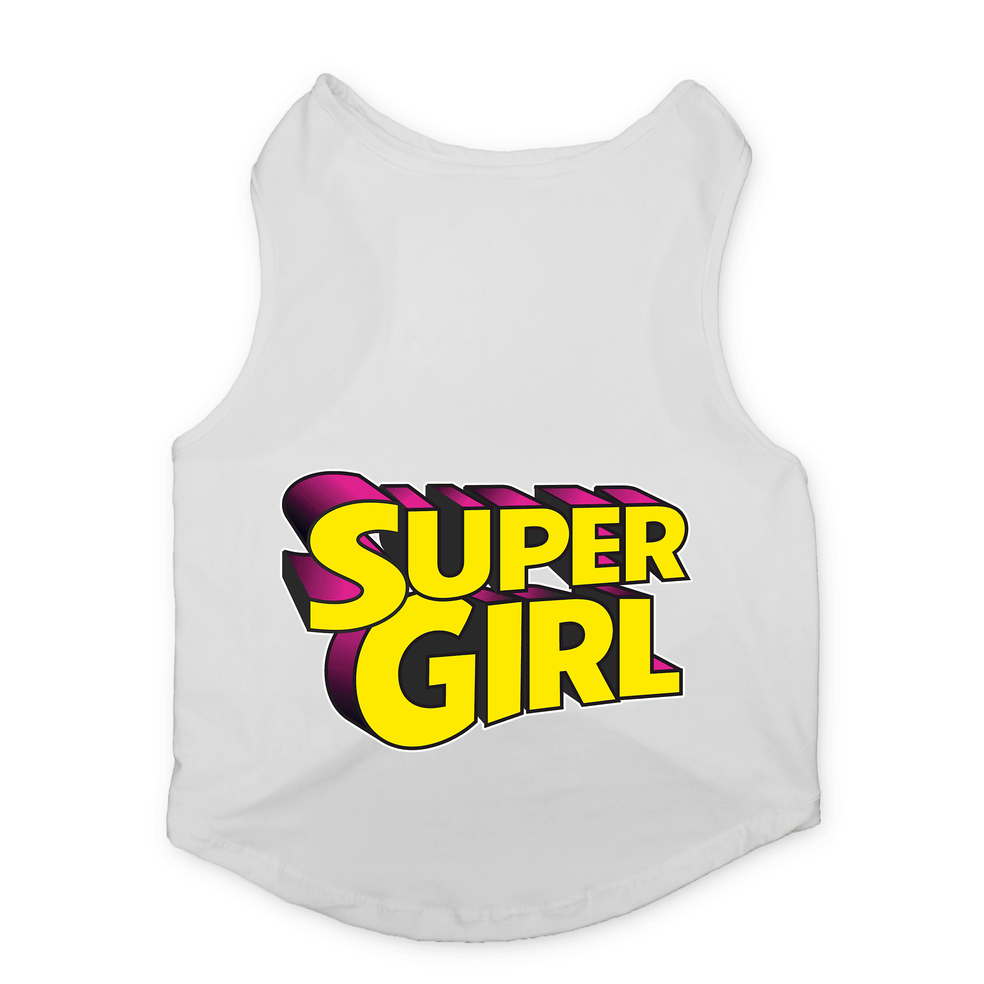 PawsIndia Sleeveless Printed Dog T-Shirt - Super Girl (White)