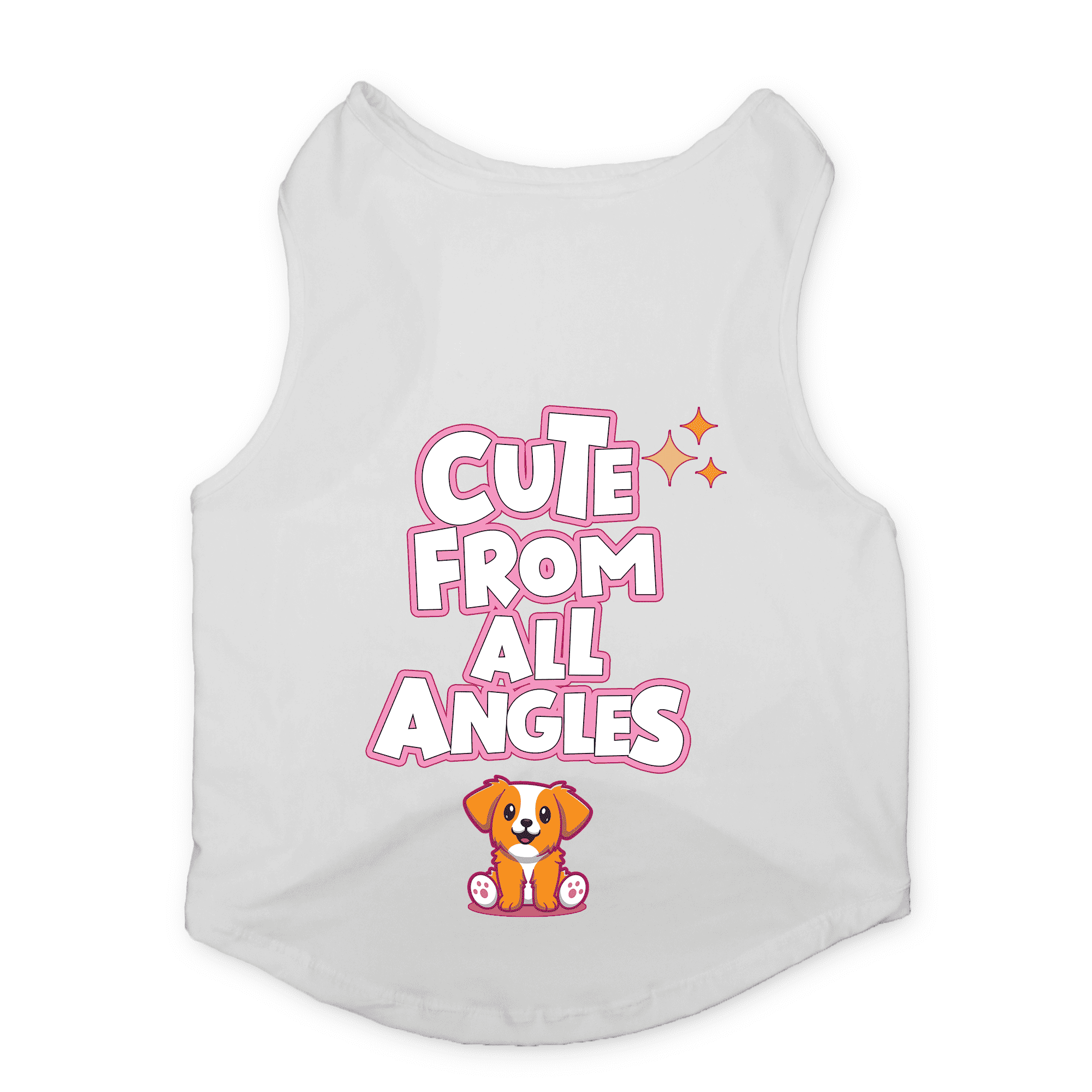 PawsIndia Sleeveless Printed Dog T-Shirt - Cute From All Angles (White)