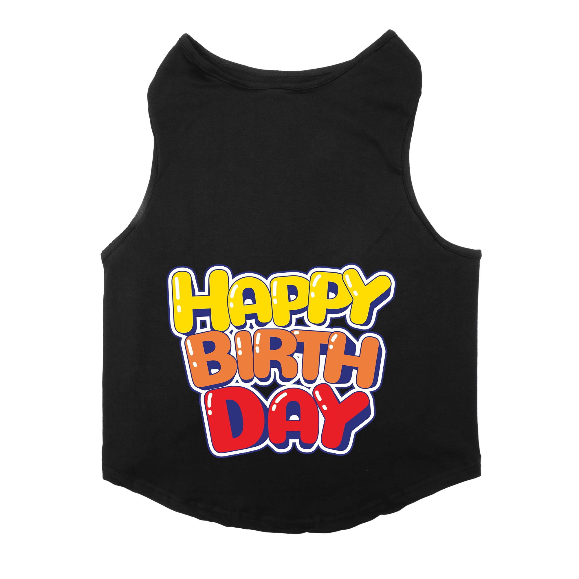 PawsIndia Sleeveless Printed Cat T-Shirt - Happy Birthday (Black)