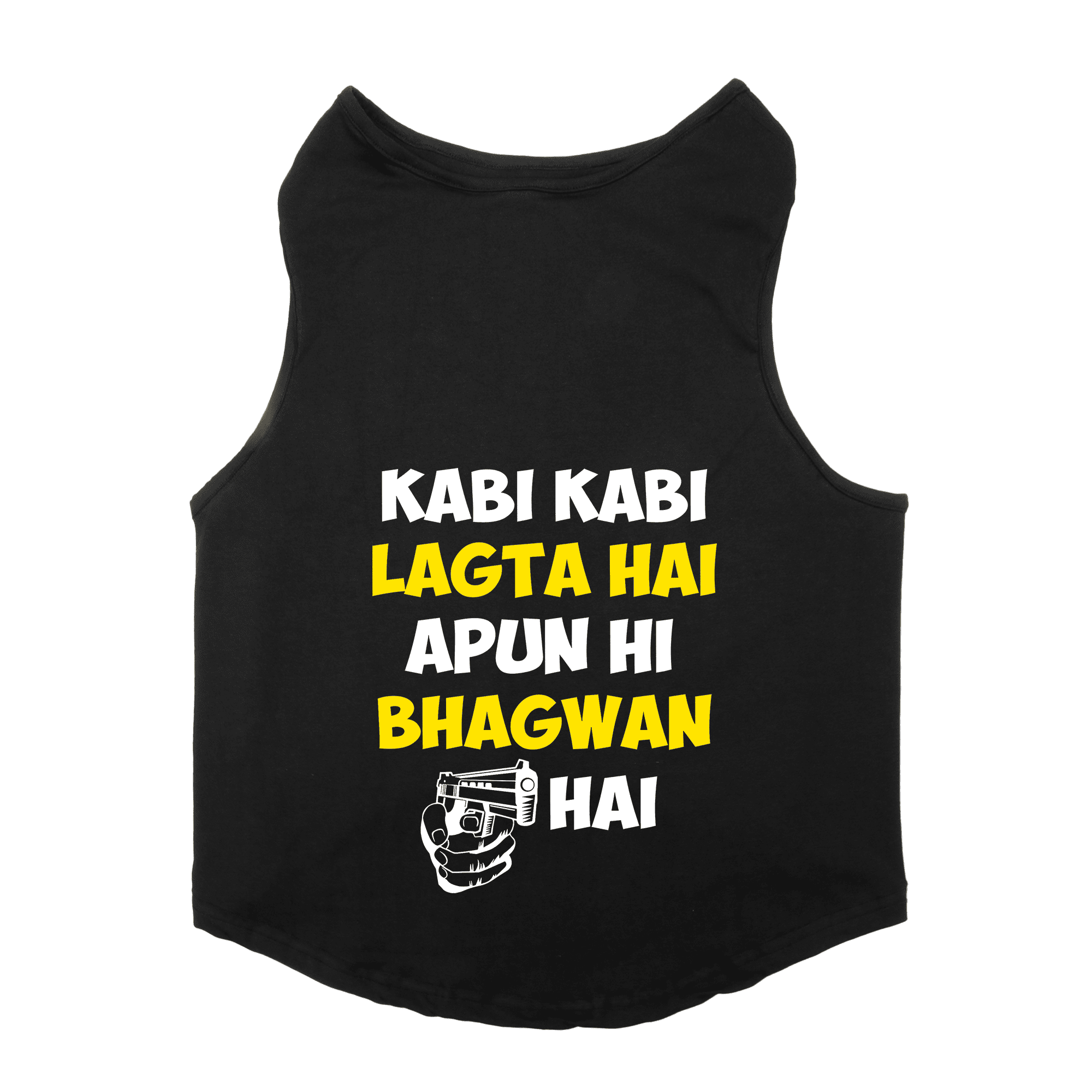 PawsIndia Sleeveless Printed Cat T-Shirt - Kabhi Kabhi Lagta Hai Apun Hi Bhagwan Hai (Black)