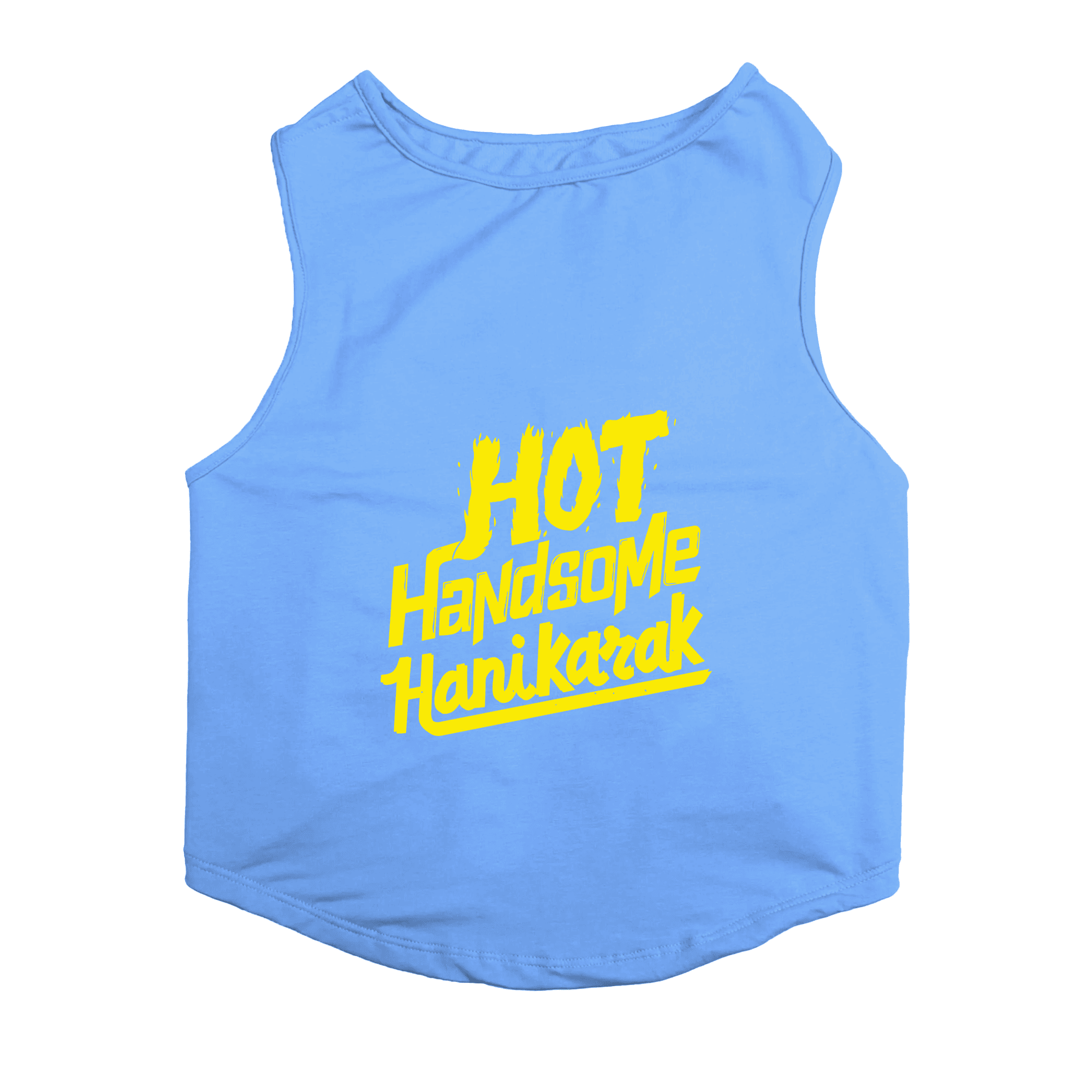 PawsIndia Sleeveless Printed Cat T-Shirt - Hot-Handsome-Hanikark (Blue)