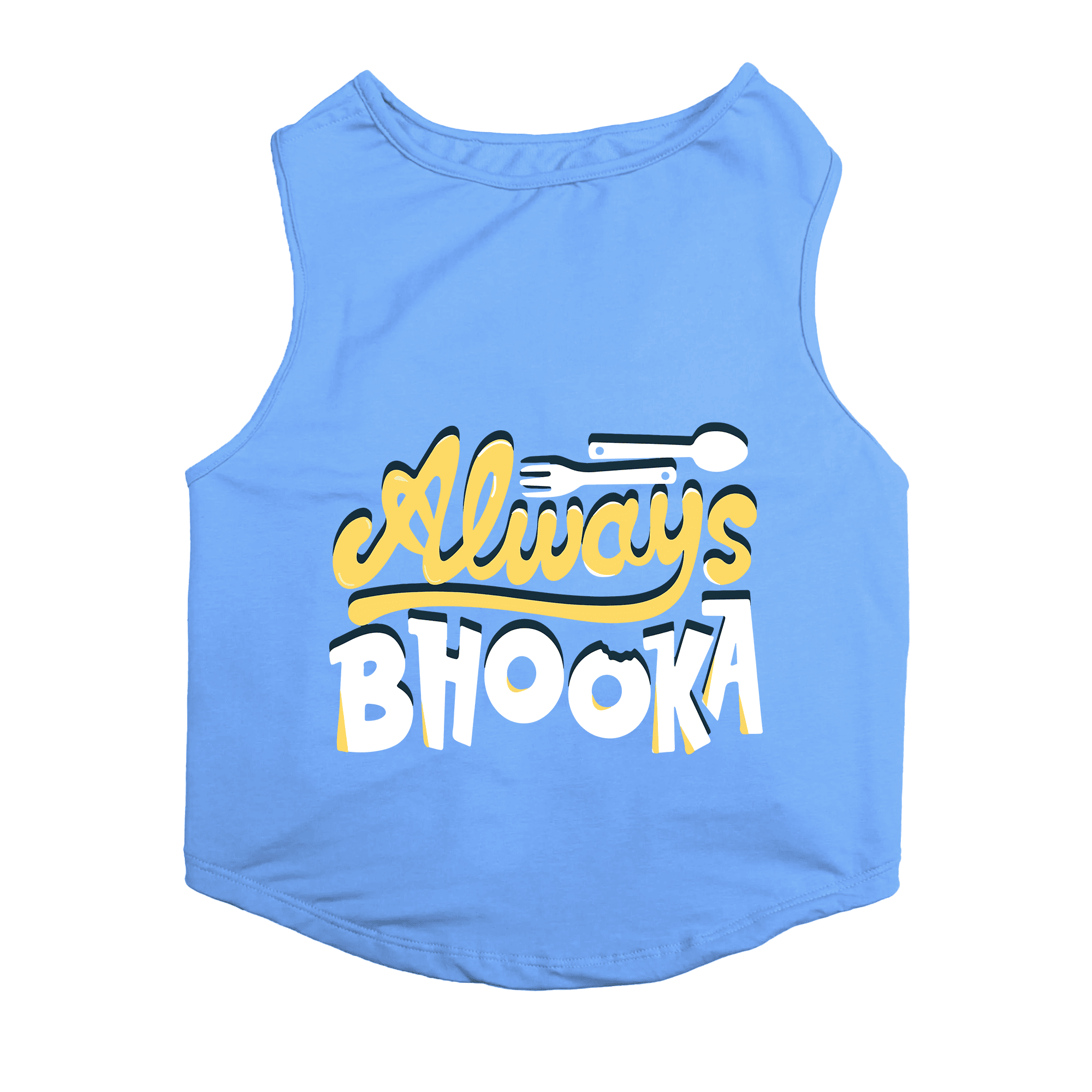 PawsIndia Sleeveless Printed Cat T-Shirt - Always Bhooka (Blue)