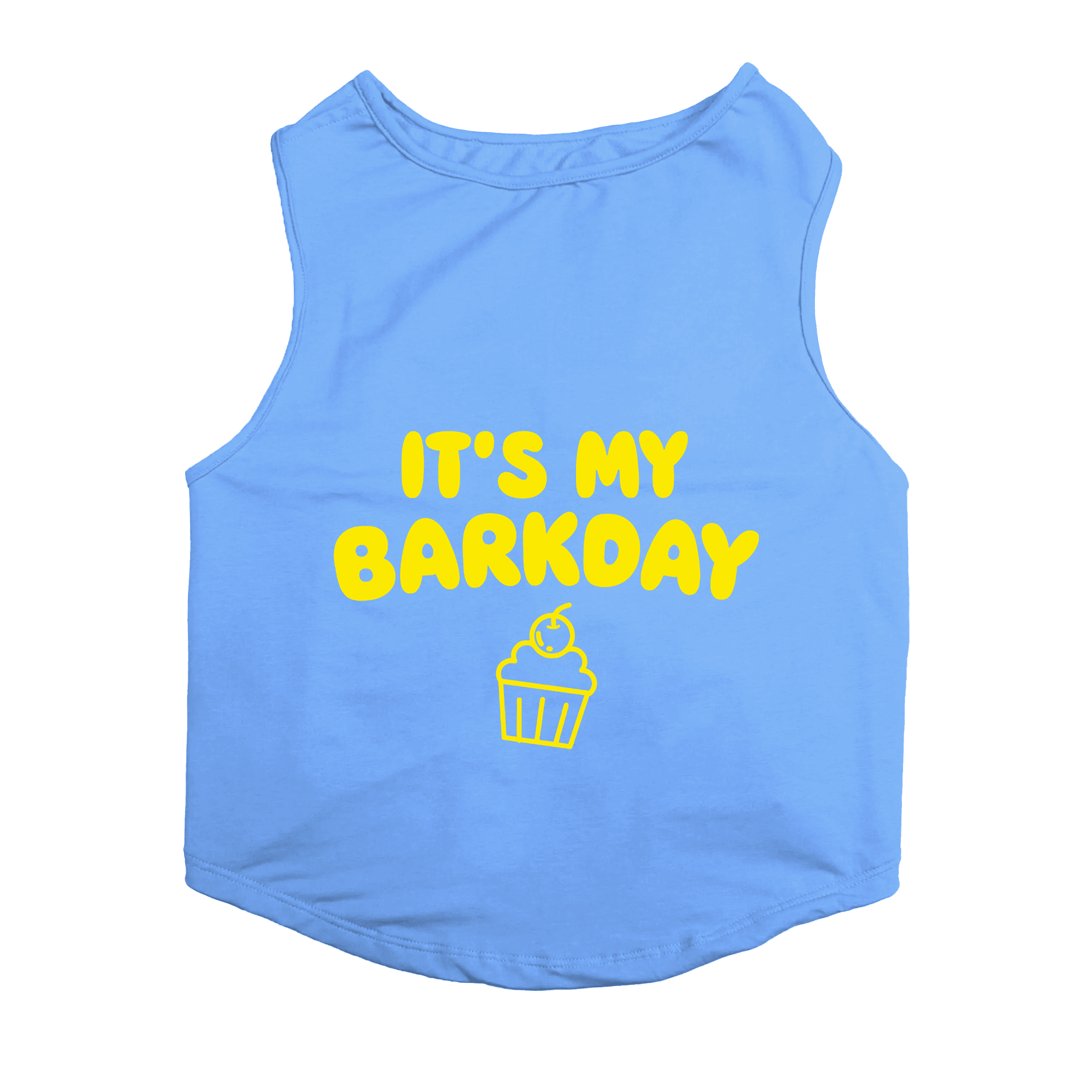 PawsIndia Sleeveless Printed Cat T-Shirt - Its My Barkday (Blue)