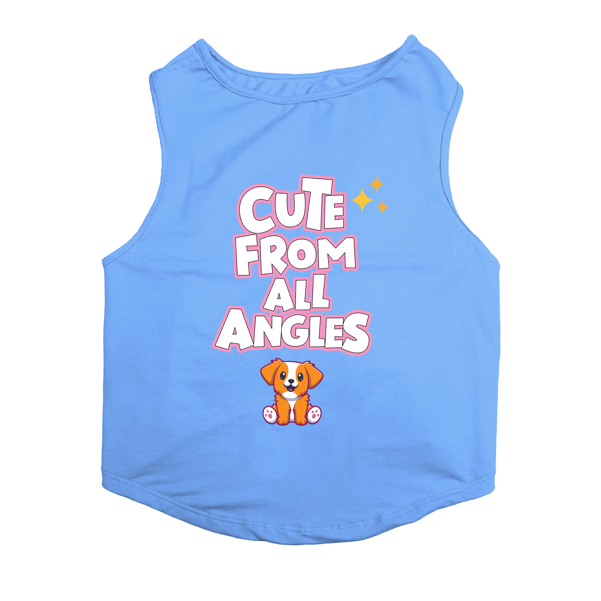 PawsIndia Sleeveless Printed Cat T-Shirt - Cute From All Angles (Blue)