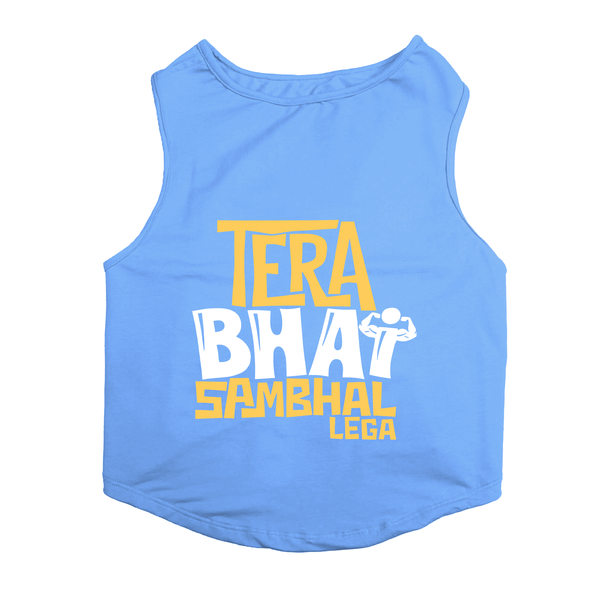 PawsIndia Sleeveless Printed Cat T-Shirt - Tera Bhai Sambhal Lega (Blue)