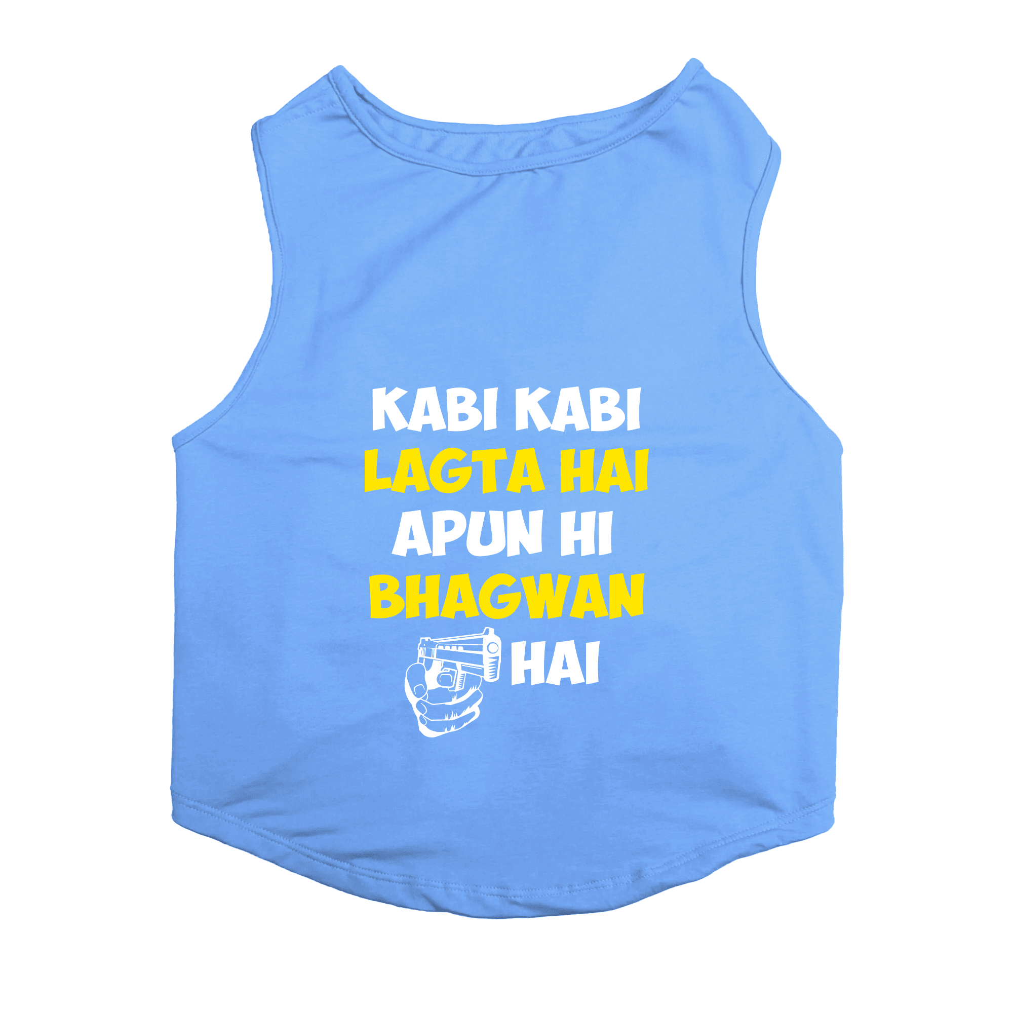 PawsIndia Sleeveless Printed Cat T-Shirt - Kabhi Kabhi Lagta Hai Apun Hi Bhagwan Hai (Blue)