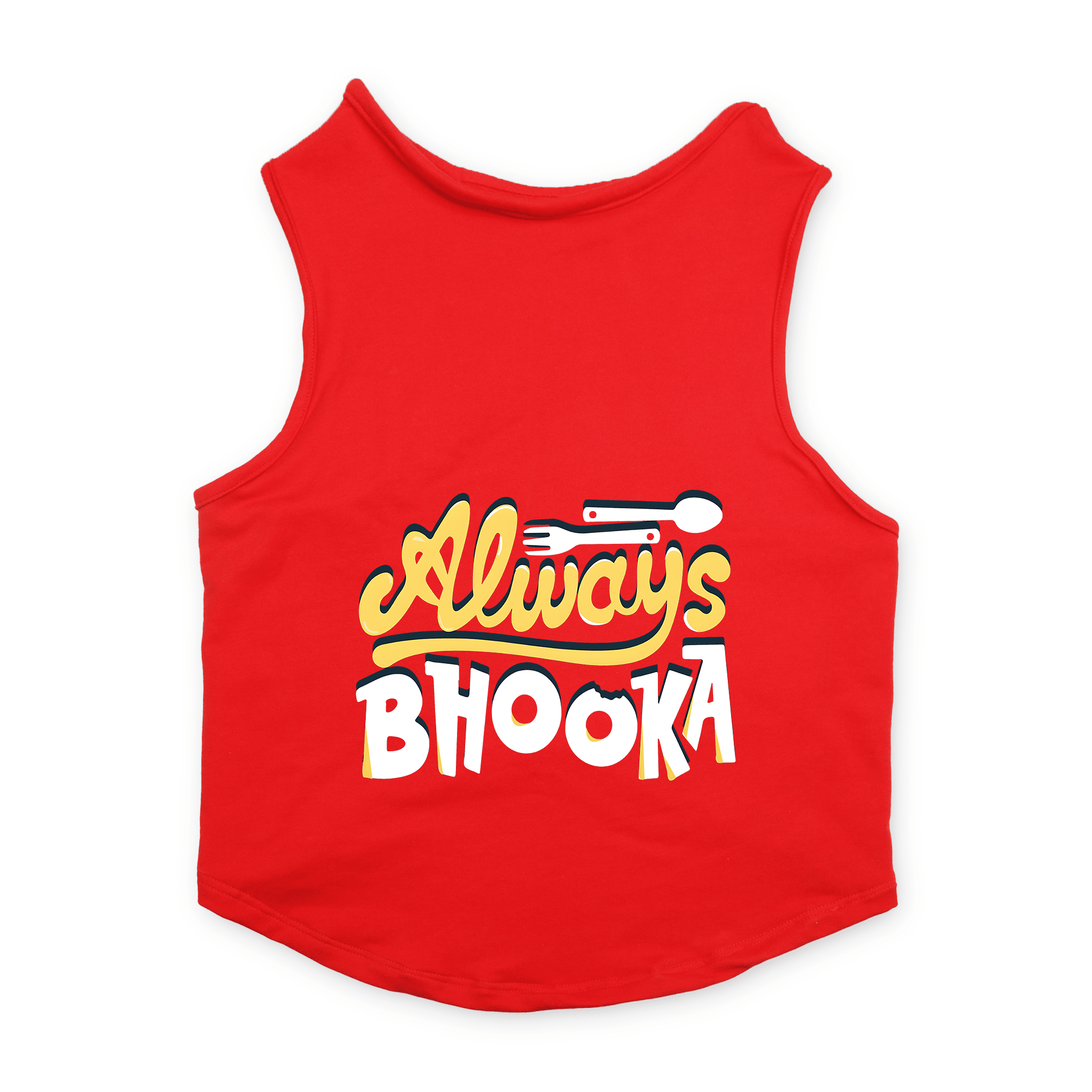 PawsIndia Sleeveless Printed Cat T-Shirt - Always Bhooka (Red)