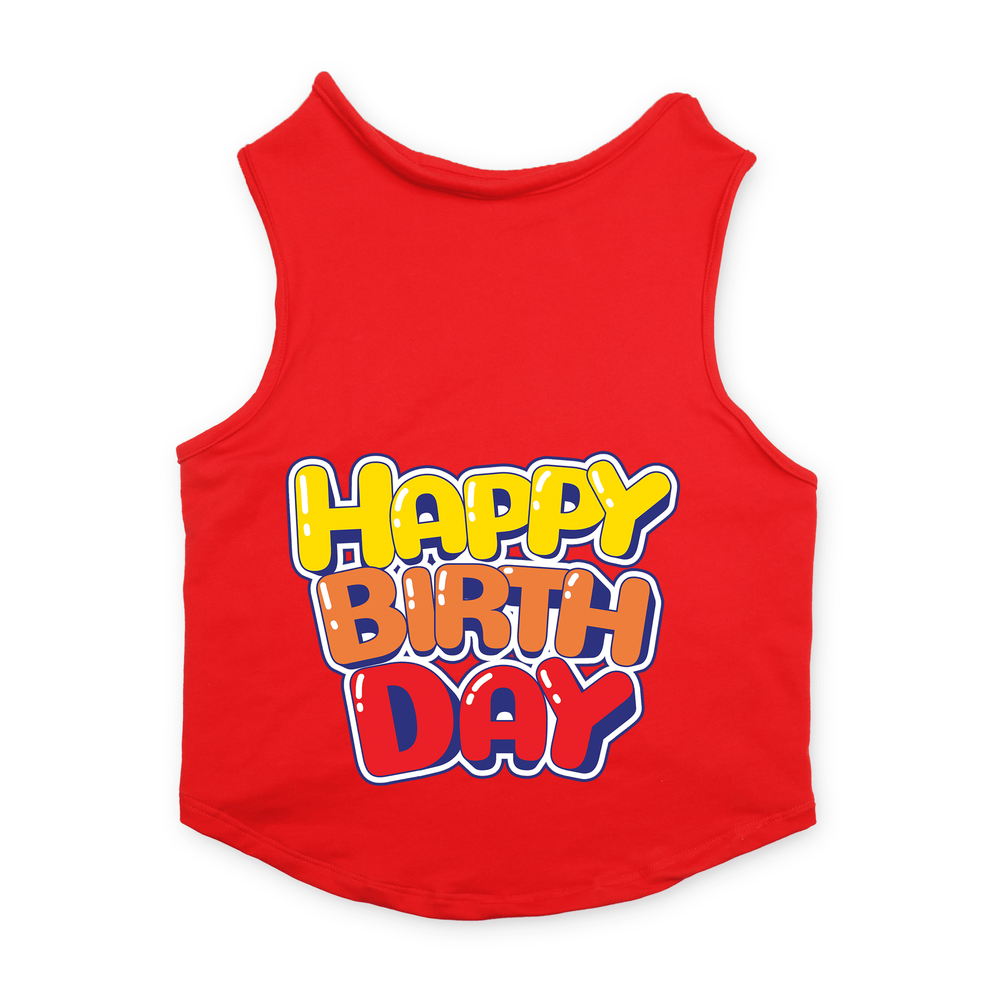 PawsIndia Sleeveless Printed Cat T-Shirt - Happy Birthday (Red)