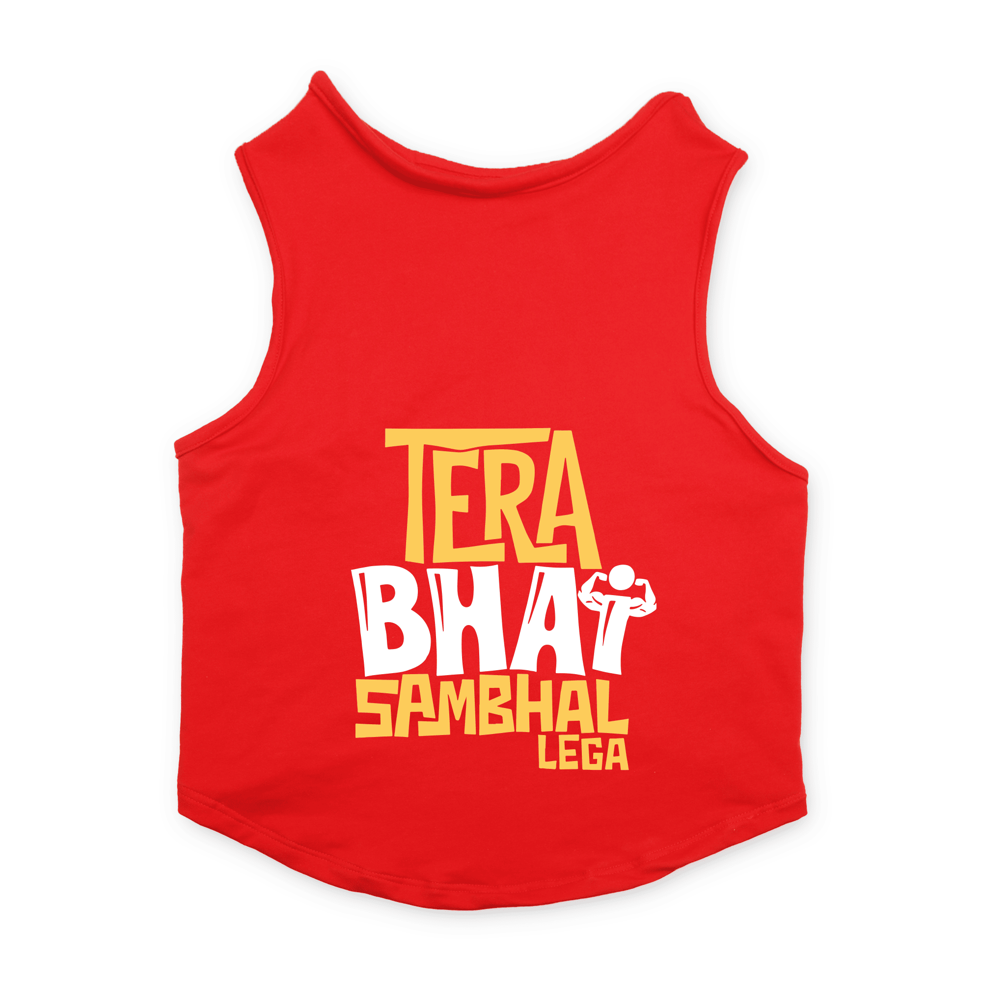 PawsIndia Sleeveless Printed Cat T-Shirt - Tera Bhai Sambhal Lega (Red)