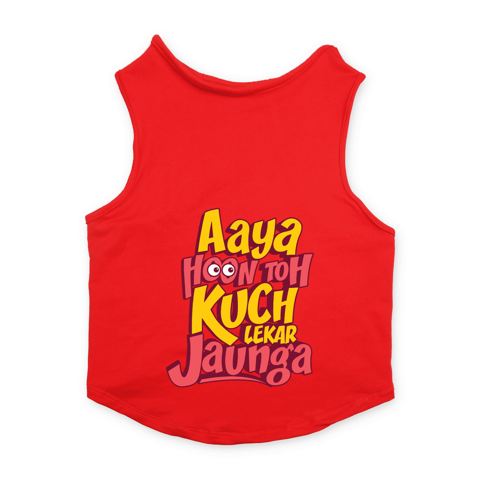 PawsIndia Sleeveless Printed Cat T-Shirt - Aya Hu Toh Kuch Leke Jaunga (Red)
