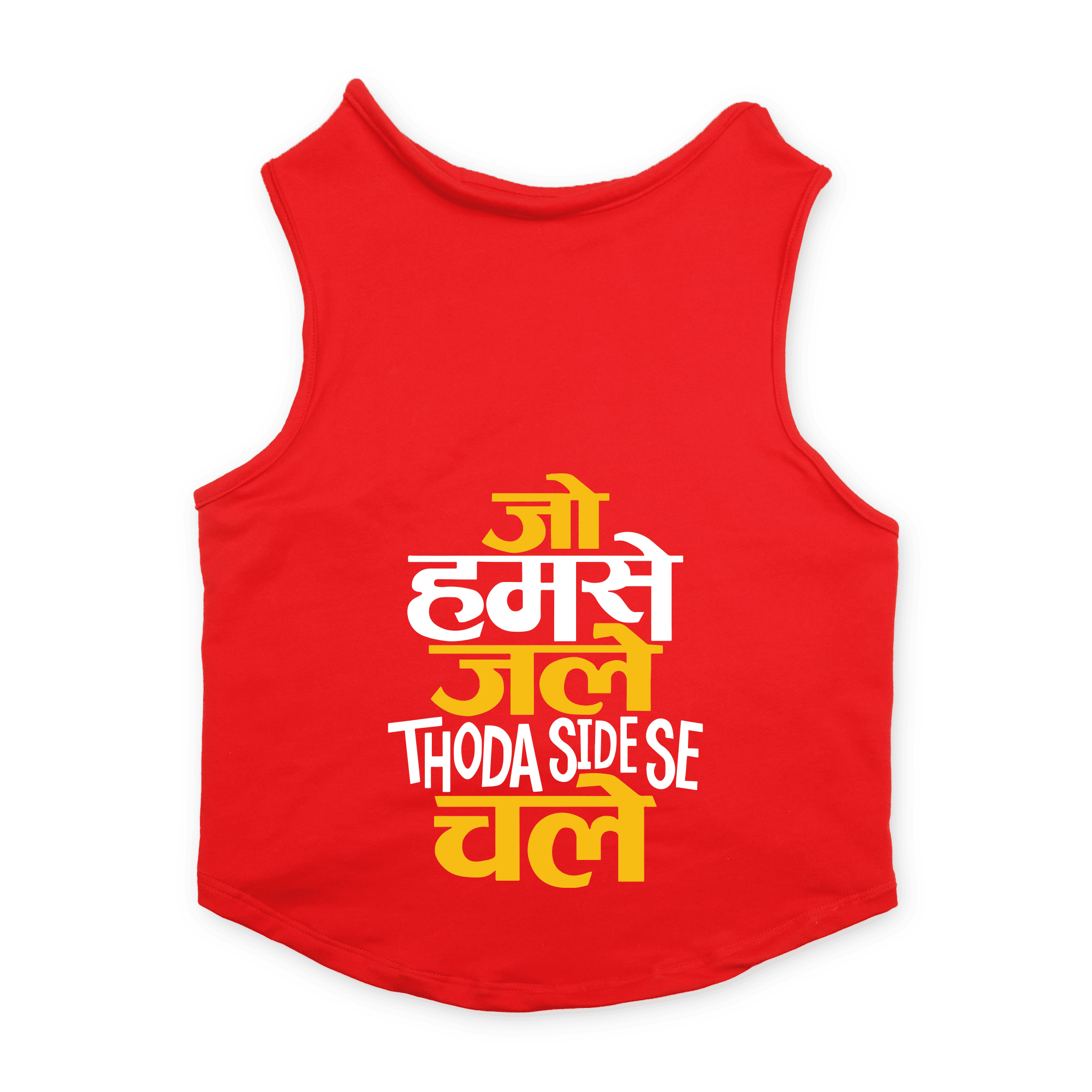 PawsIndia Sleeveless Printed Cat T-Shirt - Jo Humse Jale Thoda Side Se Chale (Red)
