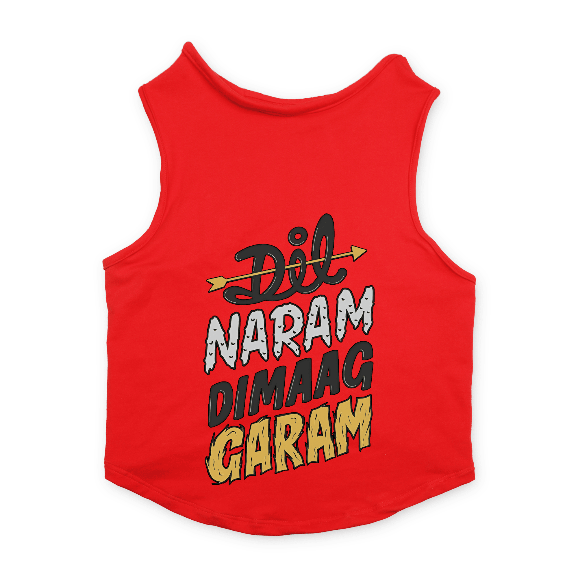 PawsIndia Sleeveless Printed Cat T-Shirt - Dil Naram Dimag Garam (Red)