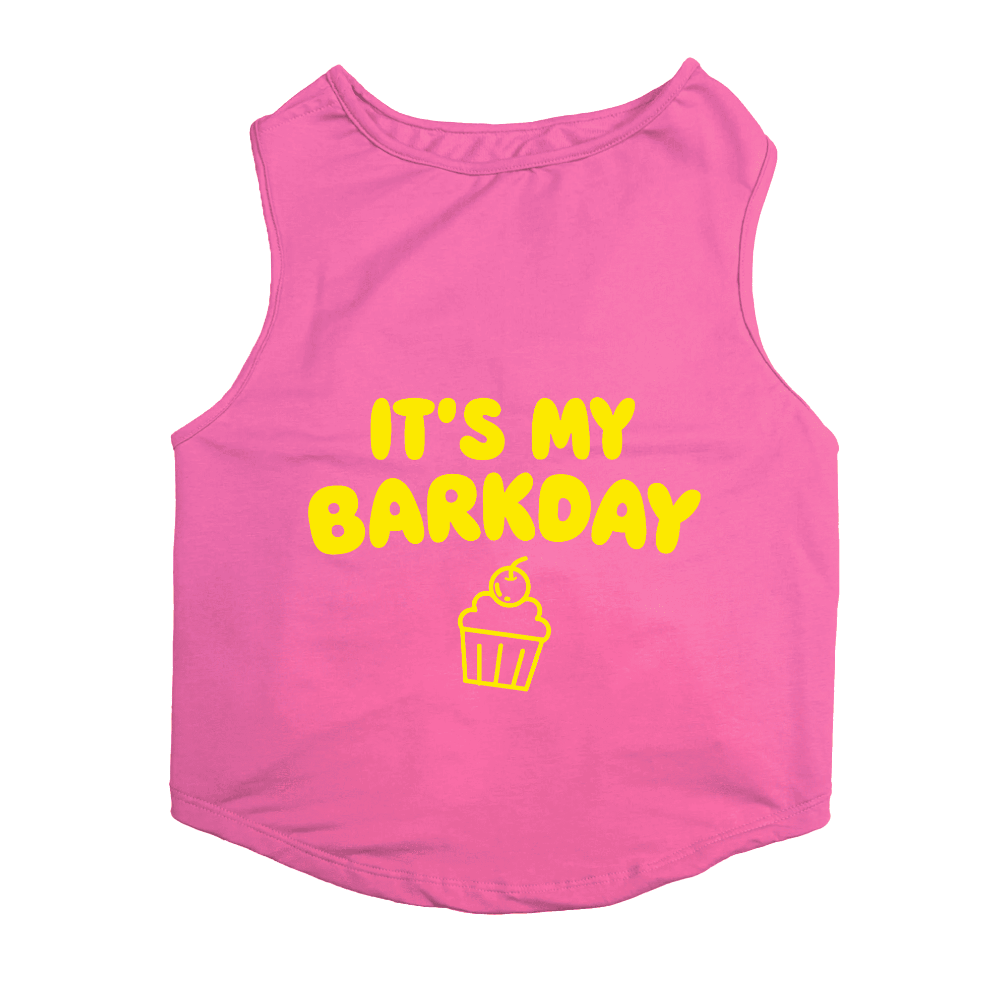 PawsIndia Sleeveless Printed Cat T-Shirt - Its My Barkday (Pink)