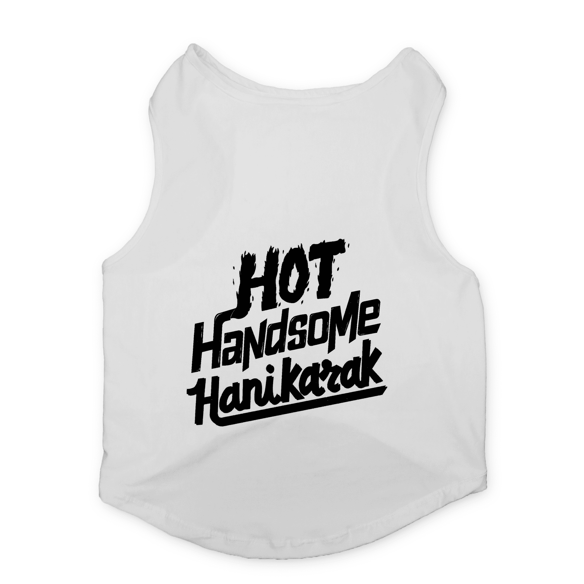 PawsIndia Sleeveless Printed Cat T-Shirt - Hot-Handsome-Hanikark (White)