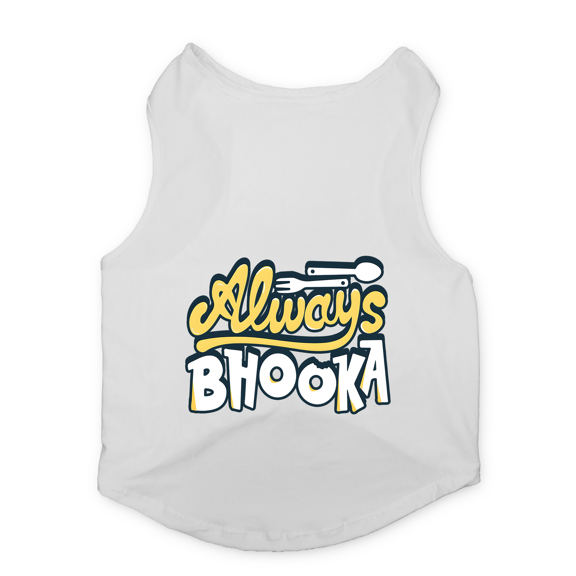 PawsIndia Sleeveless Printed Cat T-Shirt - Always Bhooka (White)