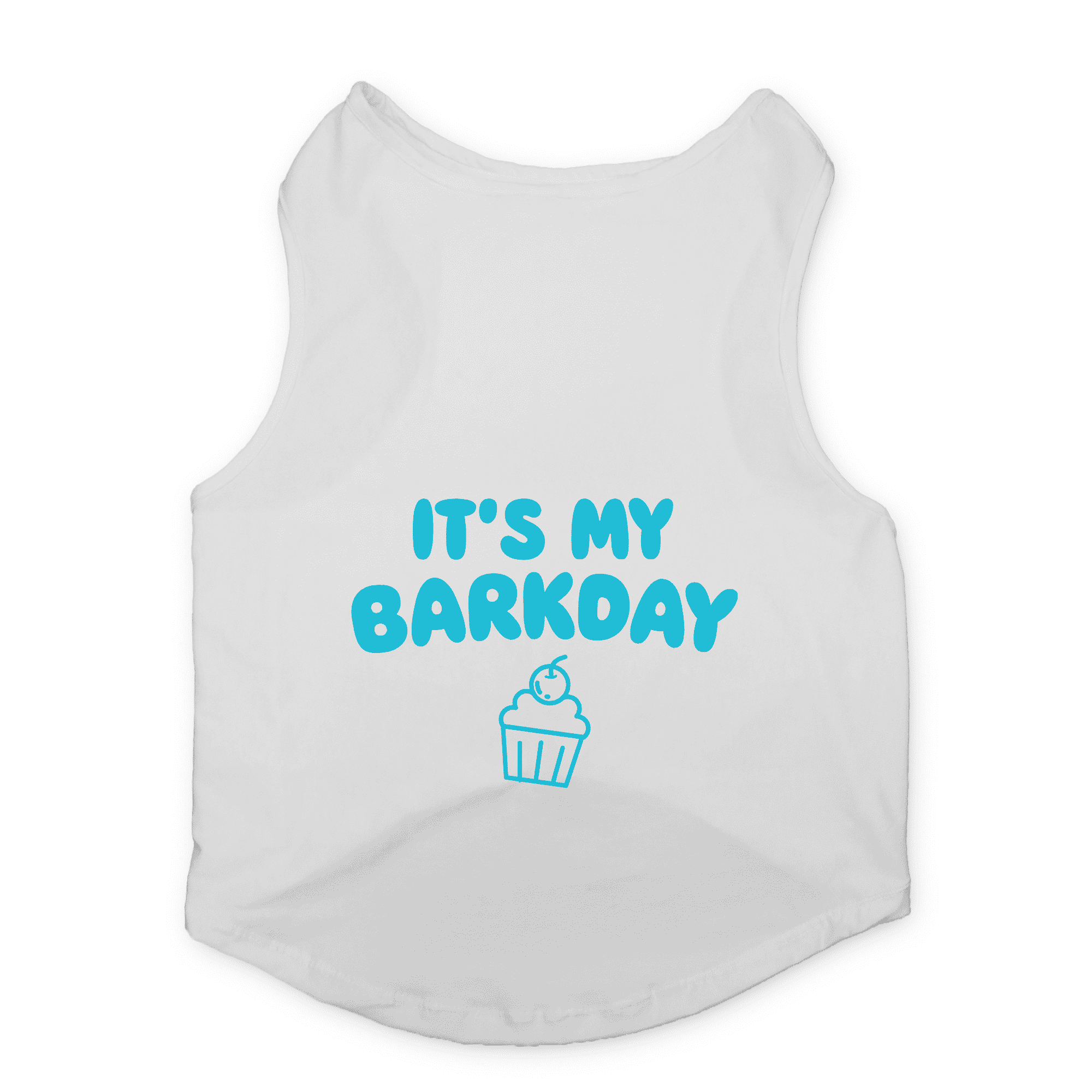 PawsIndia Sleeveless Printed Cat T-Shirt - Its My Barkday (White)
