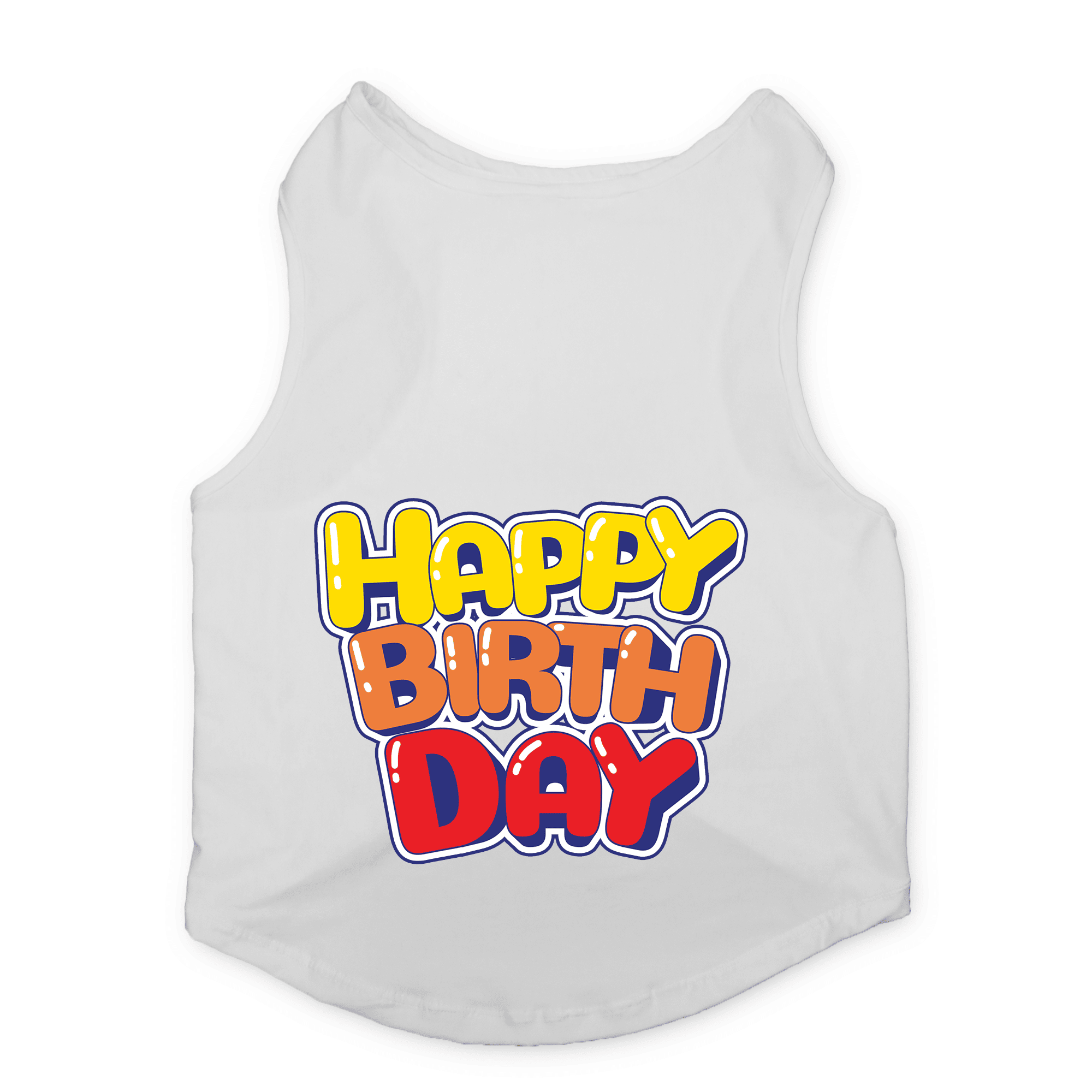 PawsIndia Sleeveless Printed Cat T-Shirt - Happy Birthday (White)