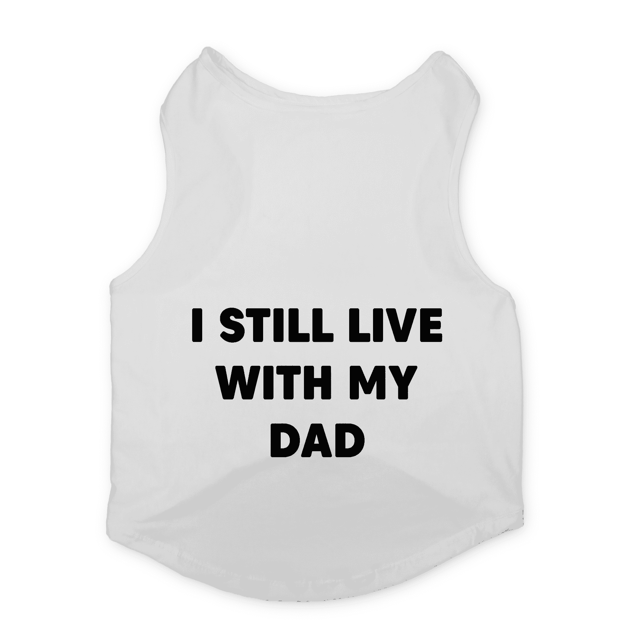 PawsIndia Sleeveless Printed Cat T-Shirt - I Still Live With My Dad (White)
