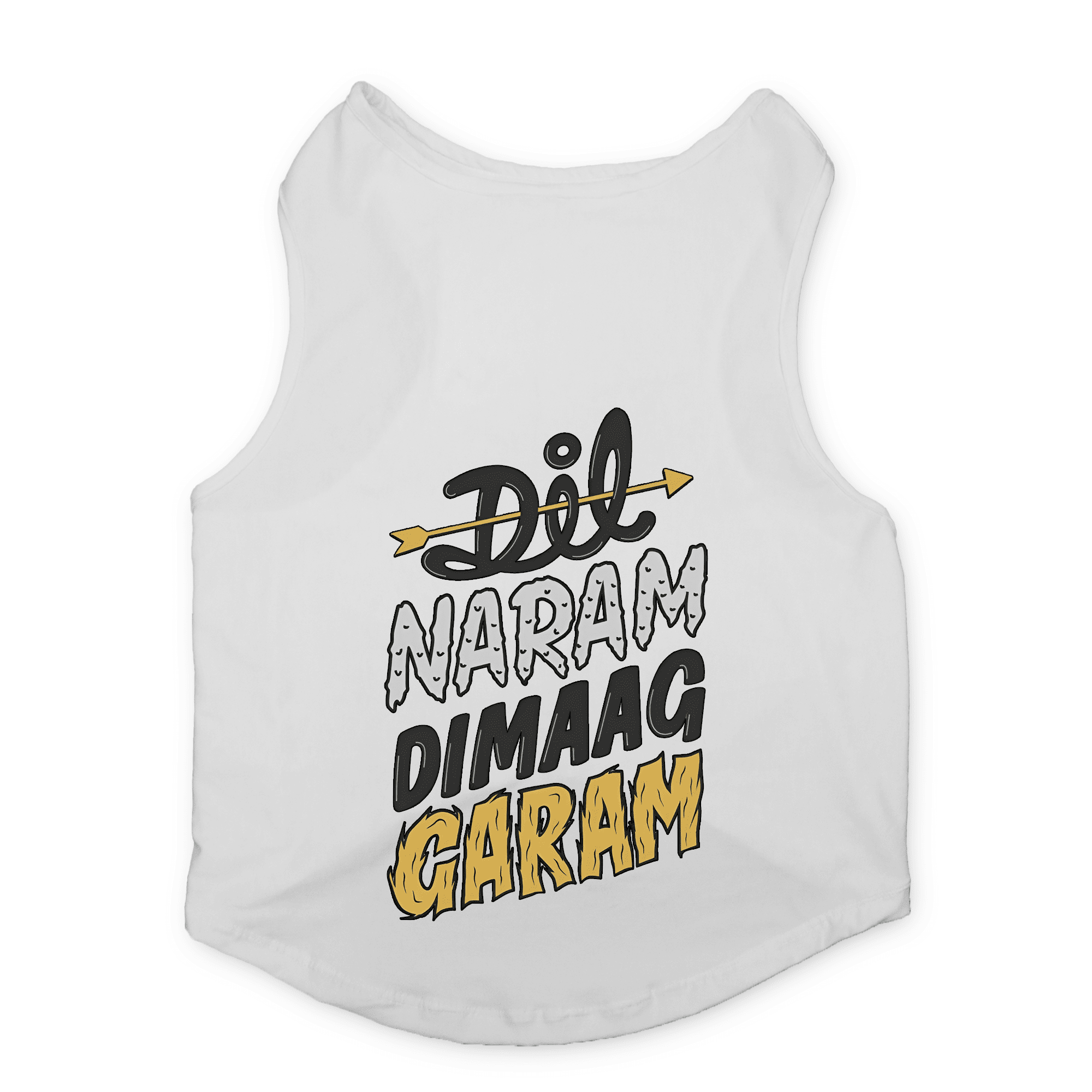 PawsIndia Sleeveless Printed Cat T-Shirt - Dil Naram Dimag Garam (White)