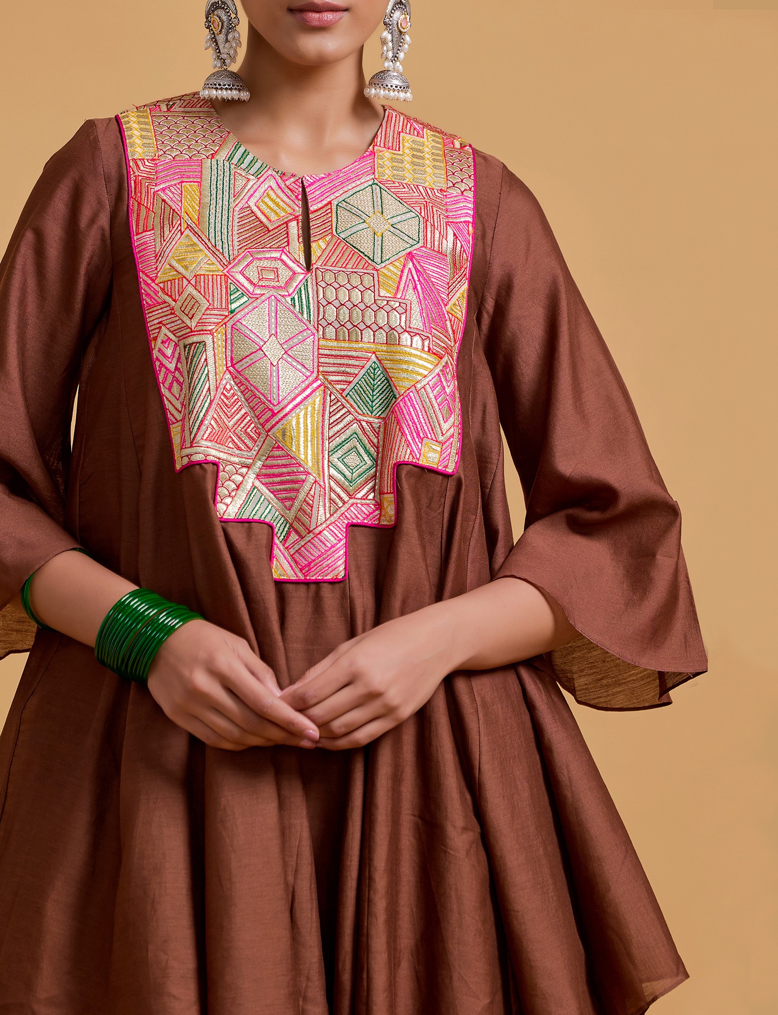 Mithai Brown Step Yoke Kurta Set