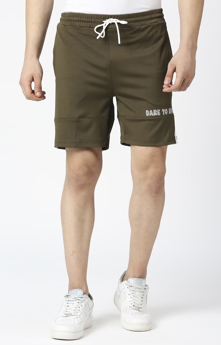 Men's Green Polyester Solid Short