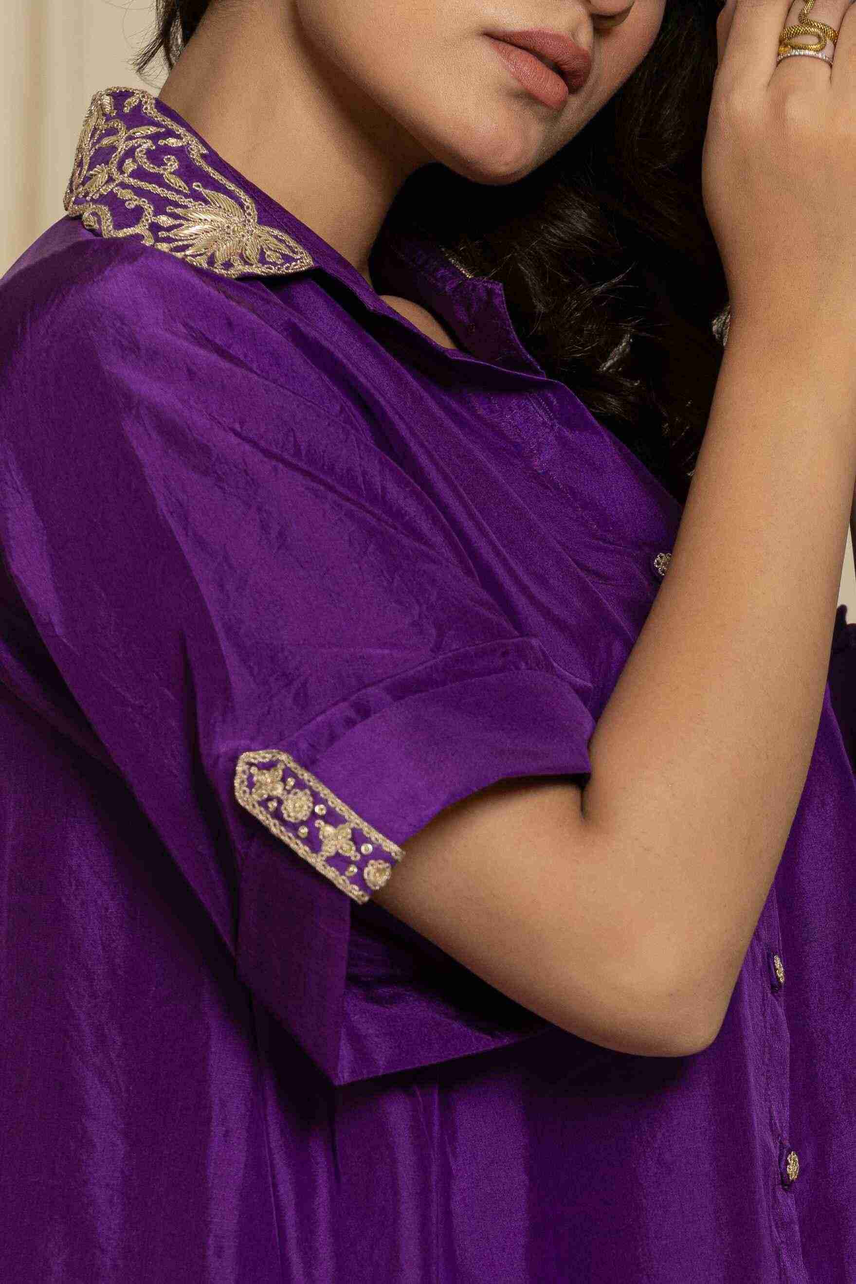 Purple pure silk handwork co-ord set