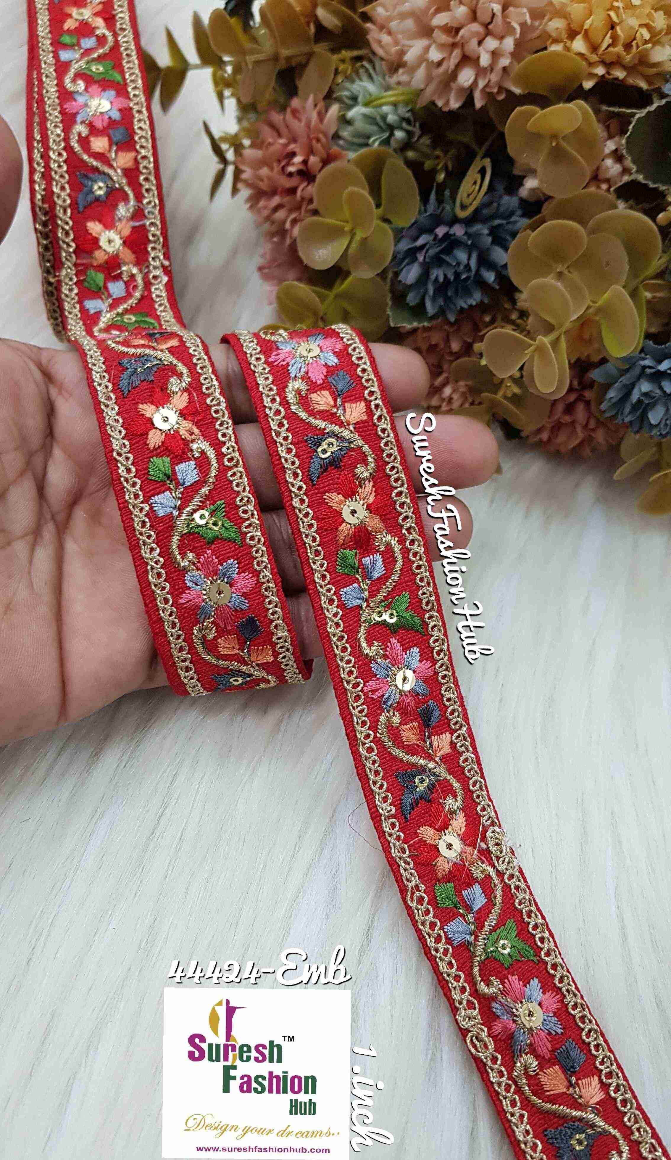 Mosaic Threadwork Zari Red Embroidery Borders