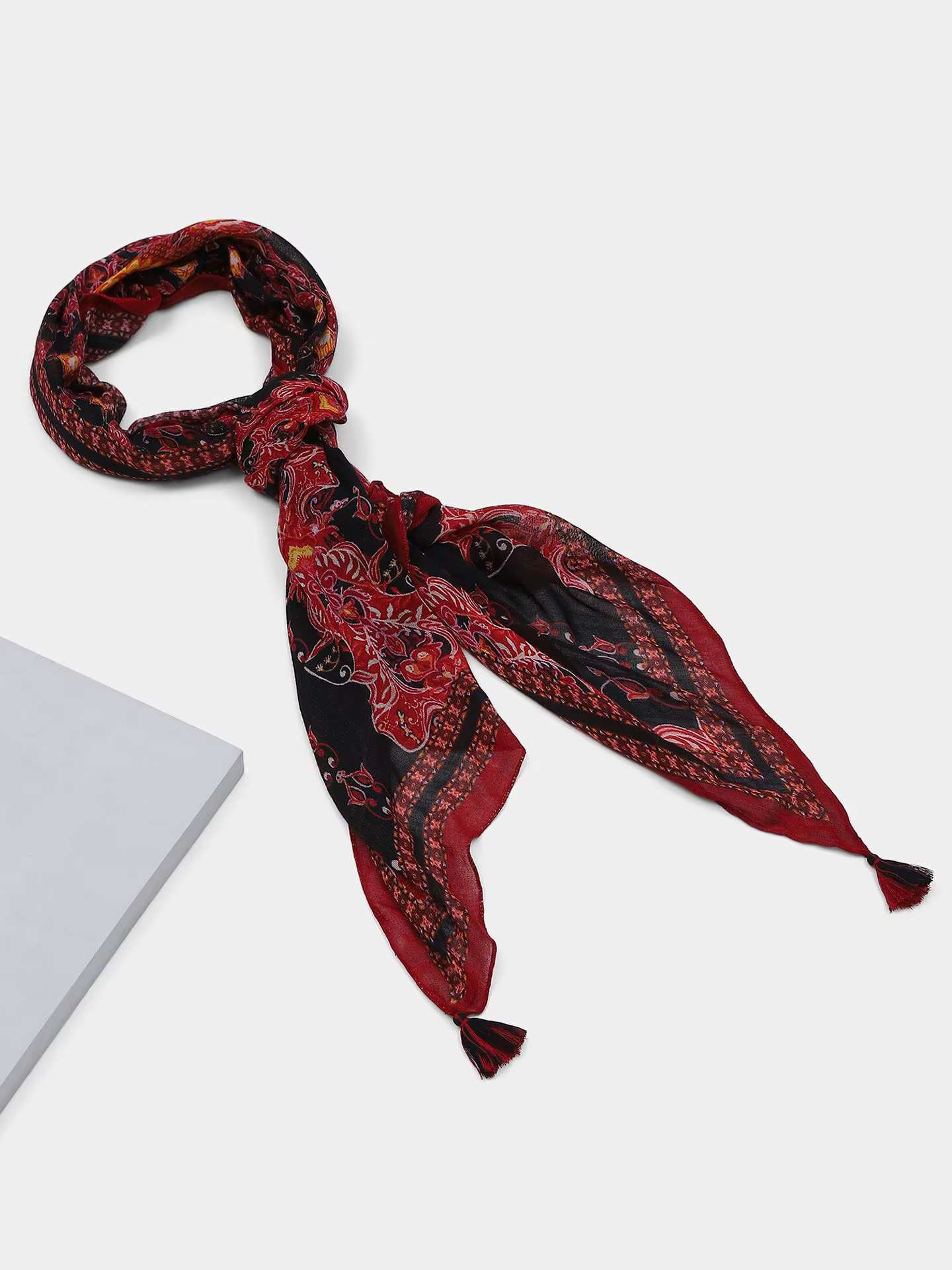 Black & Multi Color Sara Long Scarf