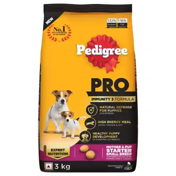 Pedigree PRO Mother & Pup Starter Small Breed Expert Nutrition for Pregnant/Lactating Mothers & Pups (3-12 Weeks) Dry Dog Food - 3 Kg