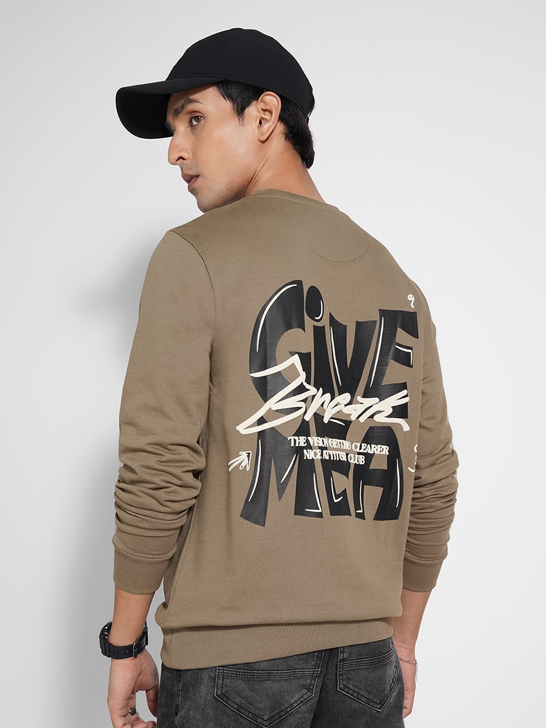 Olive Typographic Print Sweatshirt