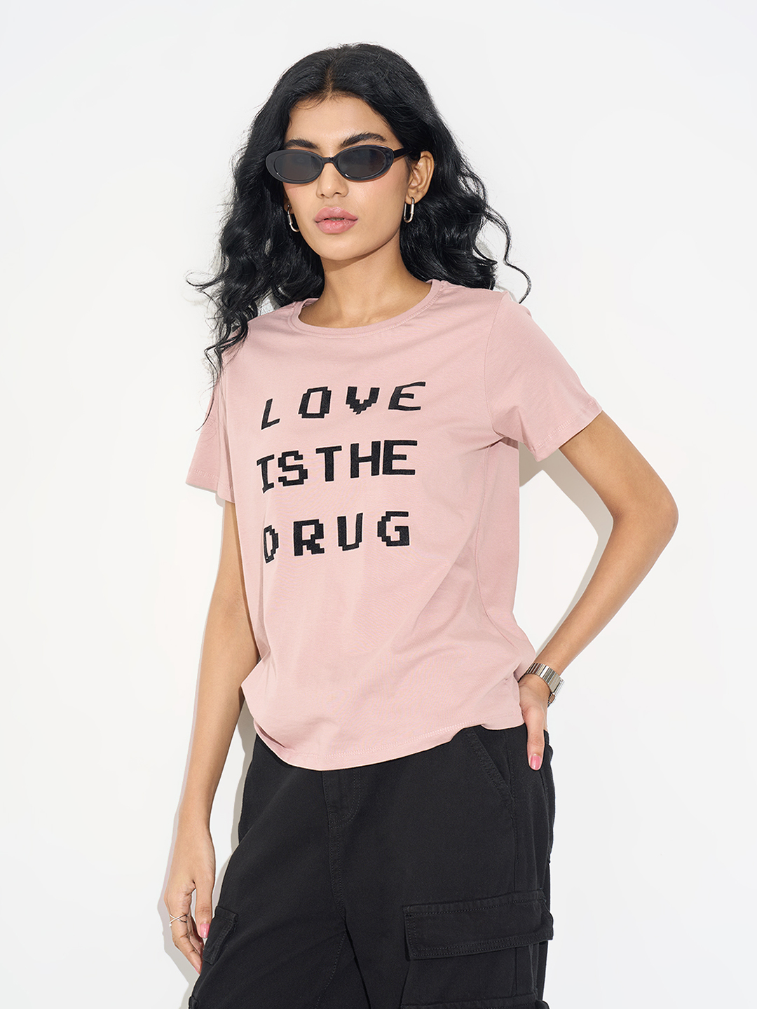 Pink Slogan Graphic T-Shirt