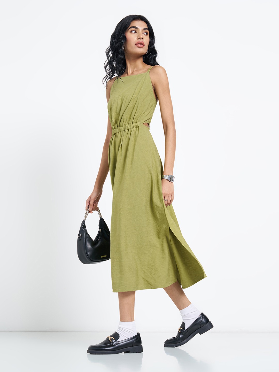 Olive Strappy Midi Dress