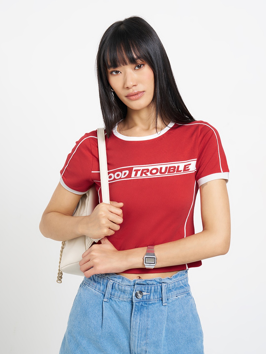 Red Slogan Print Crop T-Shirt