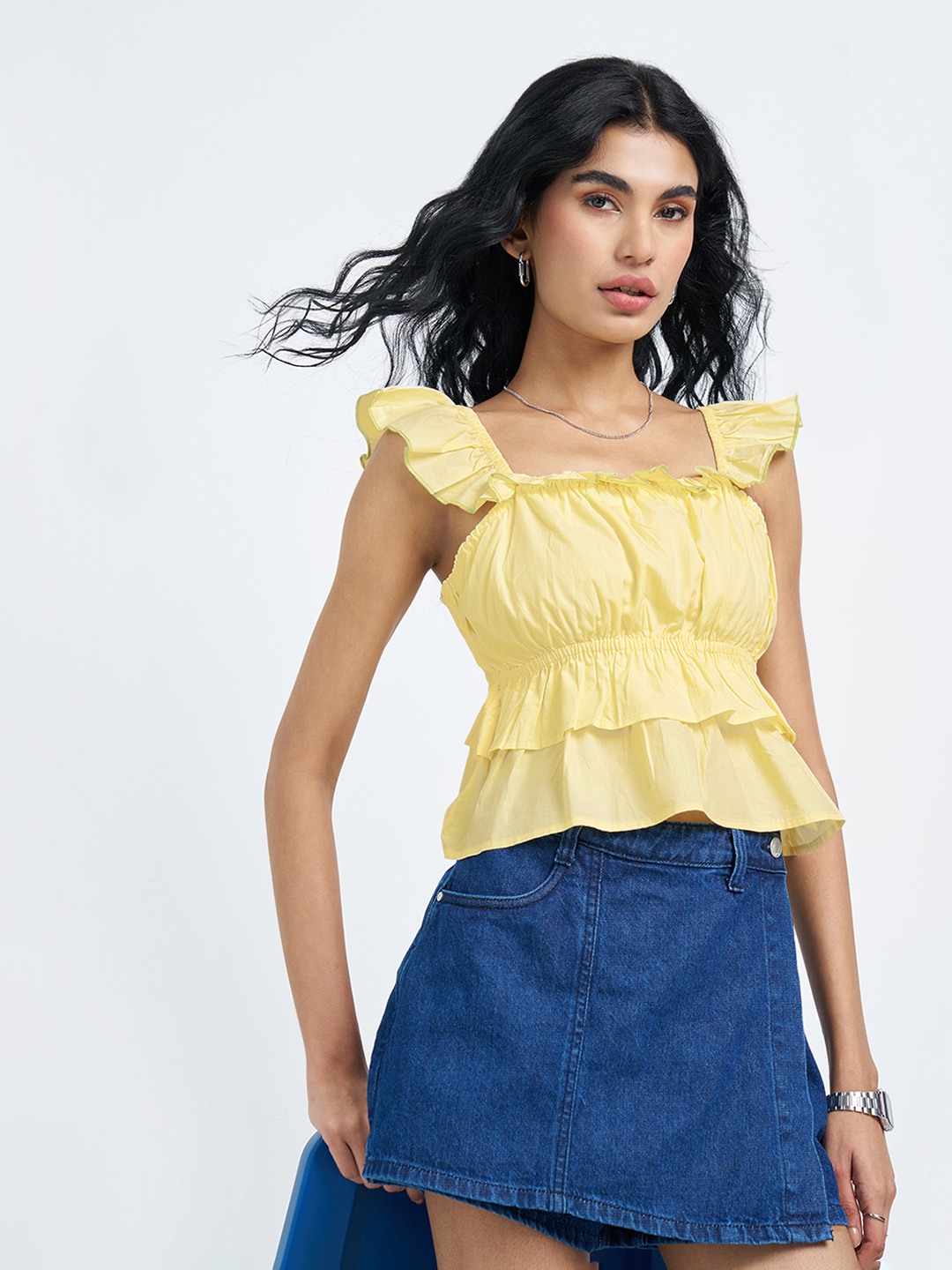 Light Yellow Ruffled Peplum Top
