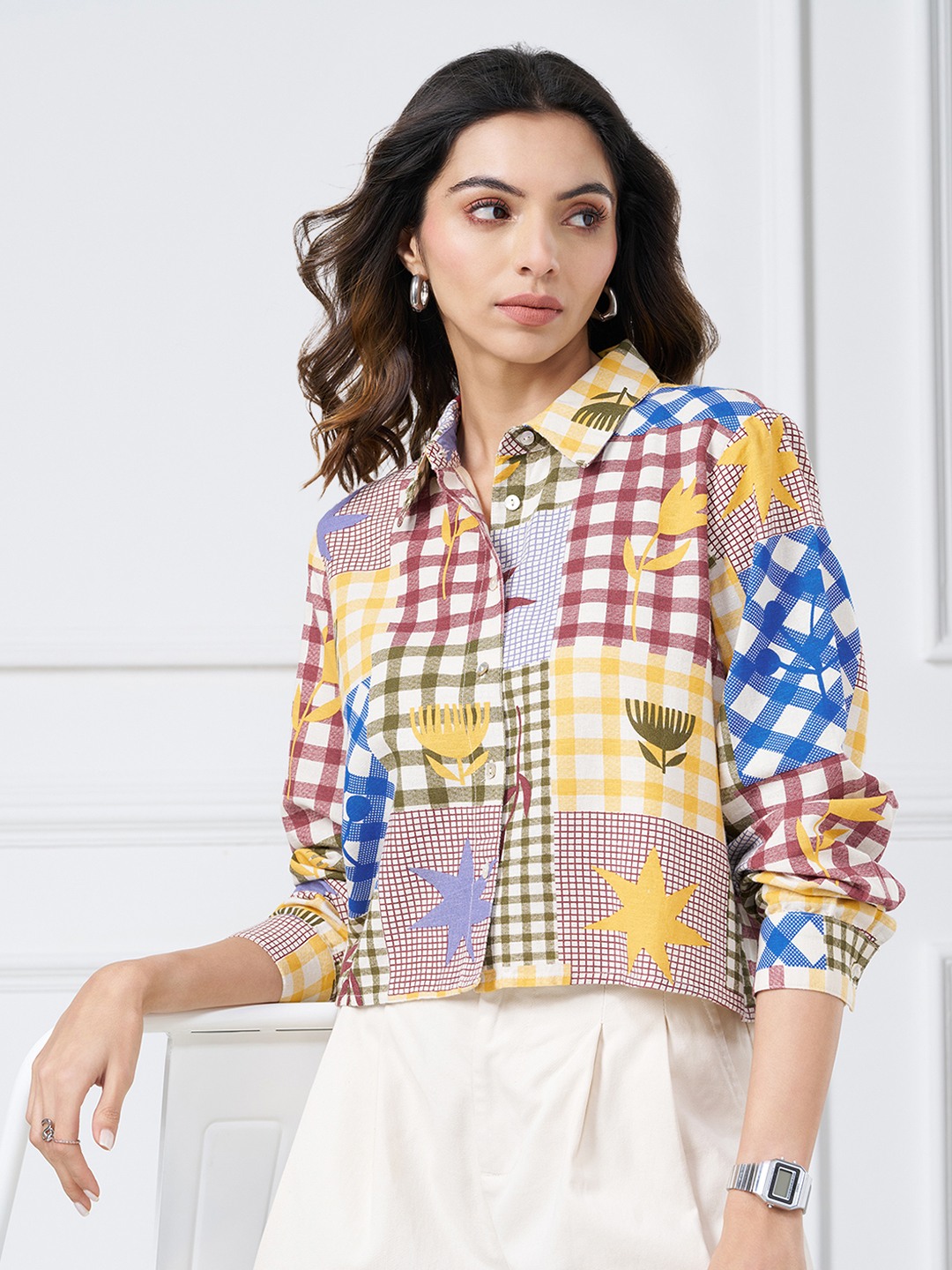 Multicoloured Patchwork Print Boxy Shirt