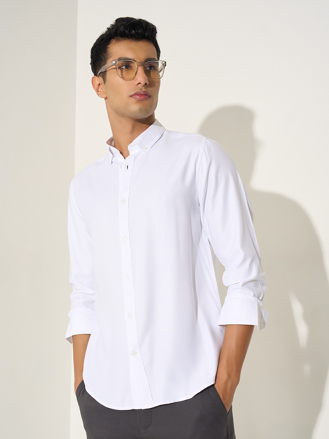 White Solid Button Down Oxford Shirt