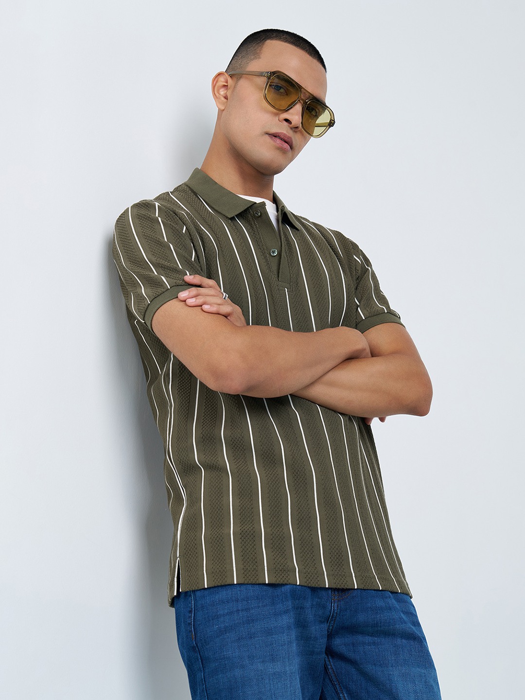 Olive Striped Polo T-Shirt