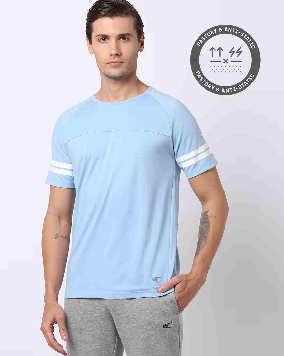 Regular Fit Crew-Neck T-Shirt with Striped Sleeves