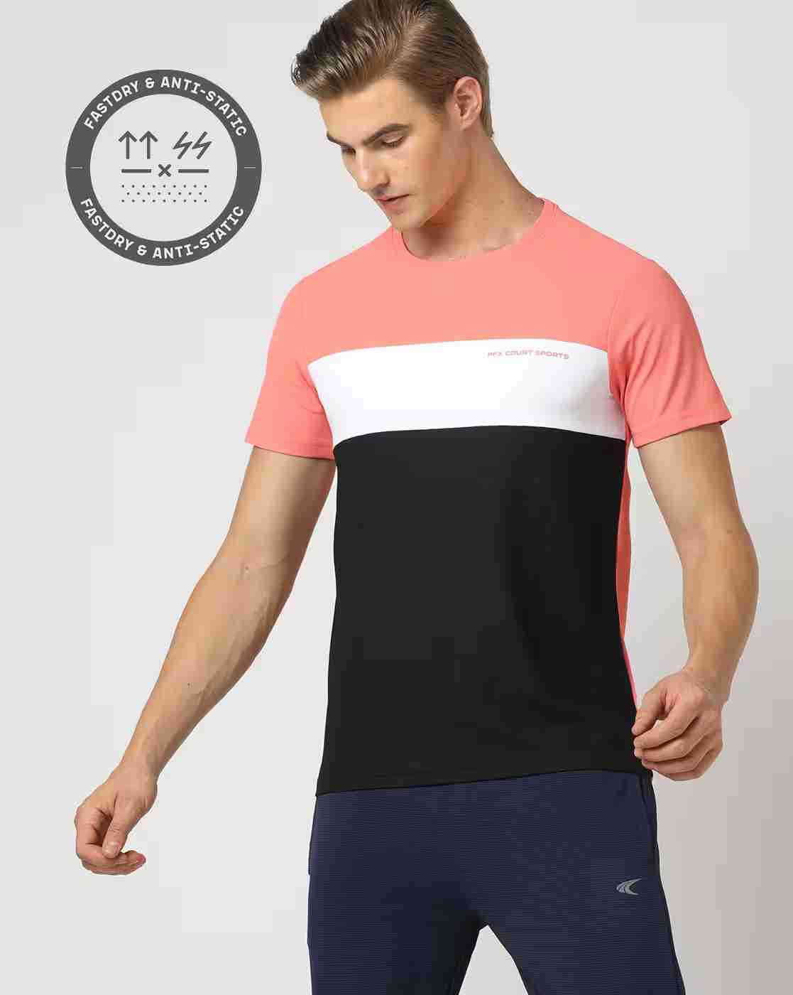 Regular Fit Colourblock Fast-Dry Crew-Neck T-Shirt